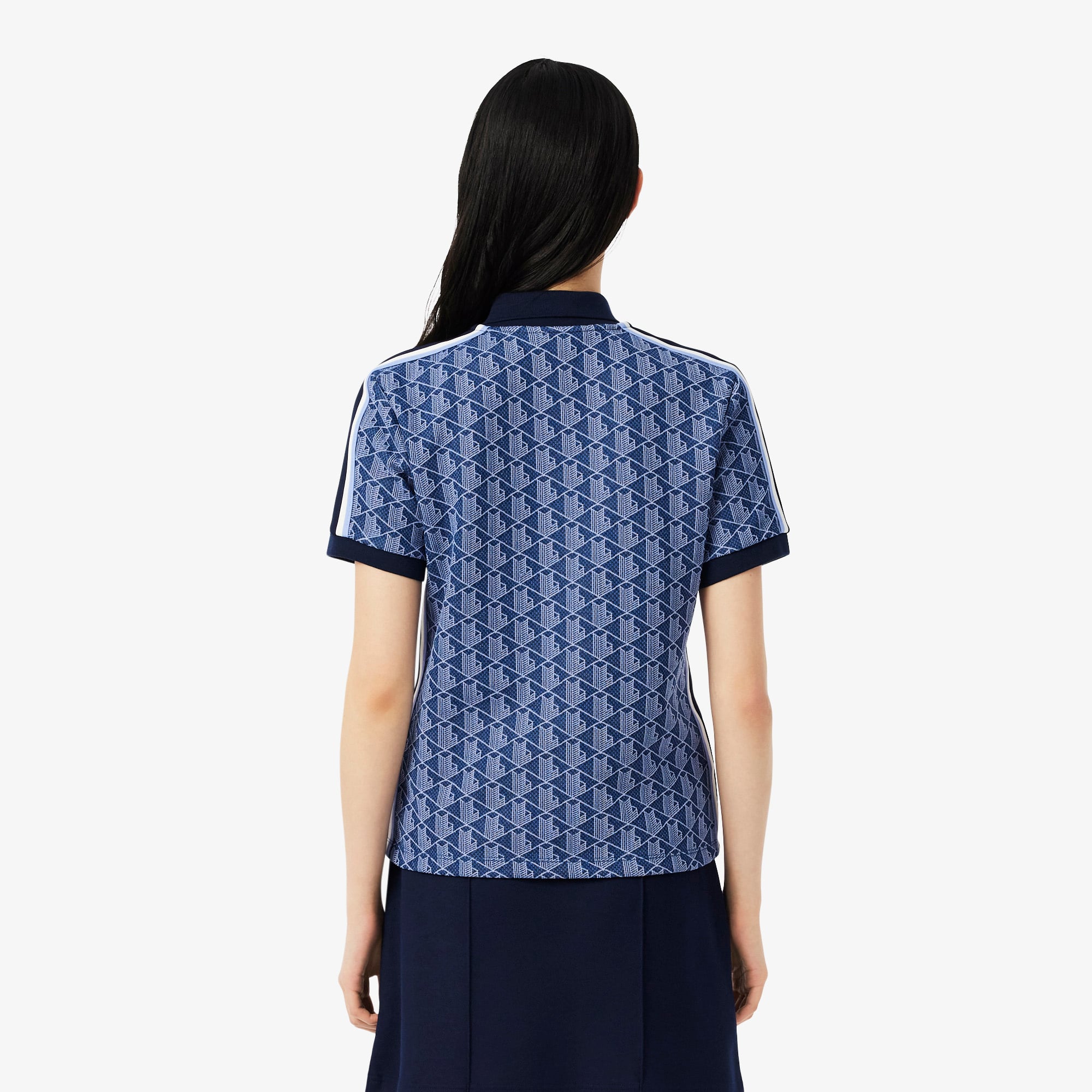 Áo Polo Lacoste Nữ Ôm Dáng Họa Tiết Monogram Chất Vải Jacquard