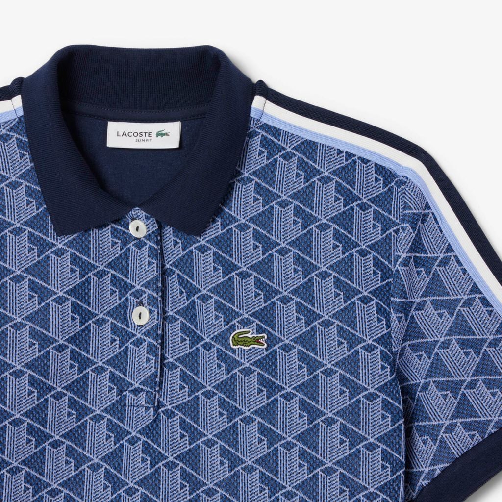 Áo Polo Lacoste Nữ Ôm Dáng Họa Tiết Monogram Chất Vải Jacquard
