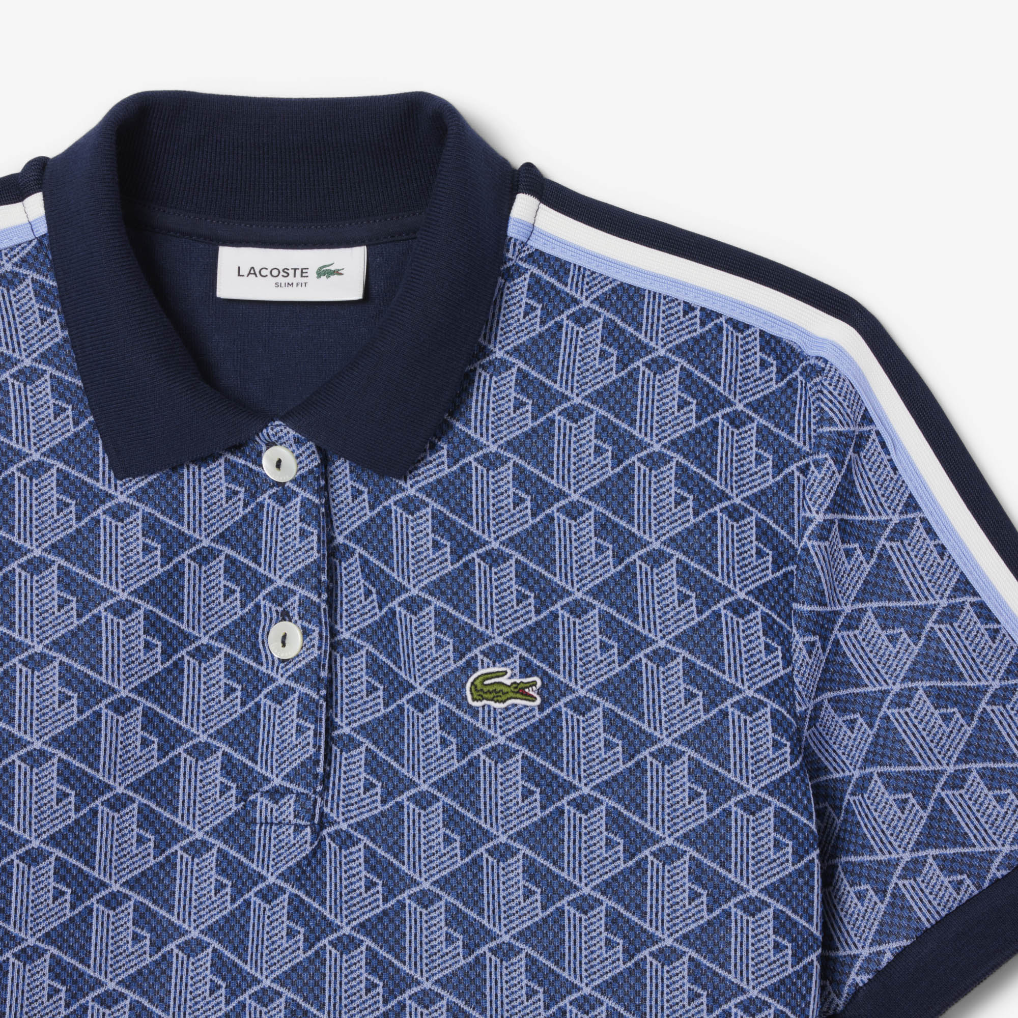 Áo Polo Lacoste Nữ Ôm Dáng Họa Tiết Monogram Chất Vải Jacquard