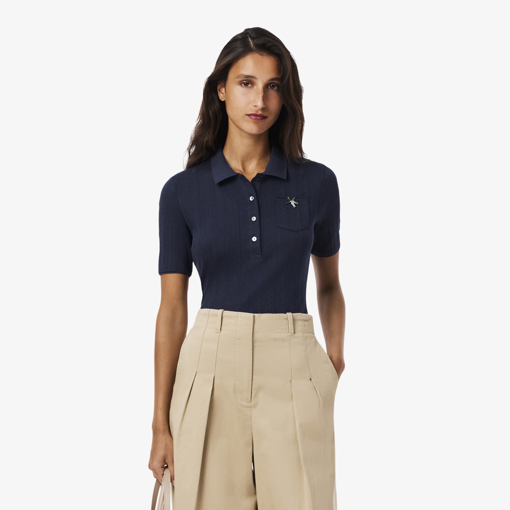 Áo Polo Lacoste Nữ L.12.D Ôm Dáng Pointelle Branded