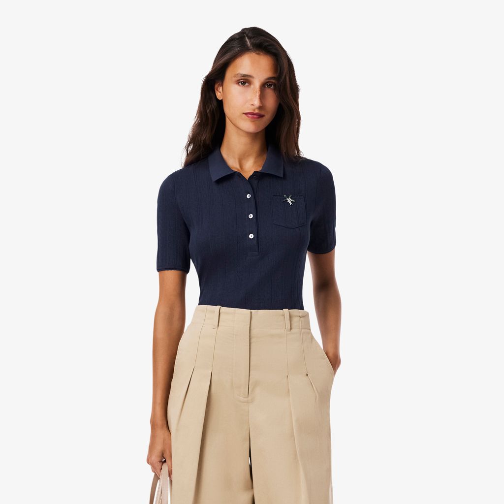 Áo Polo Lacoste Nữ L.12.D Ôm Dáng Pointelle Branded
