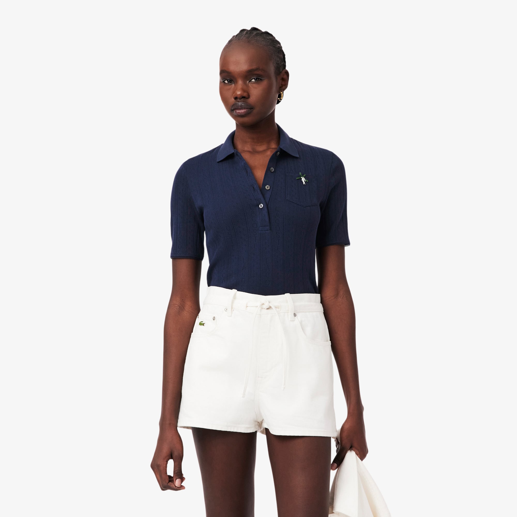 Áo Polo Lacoste Nữ L.12.D Ôm Dáng Pointelle Branded