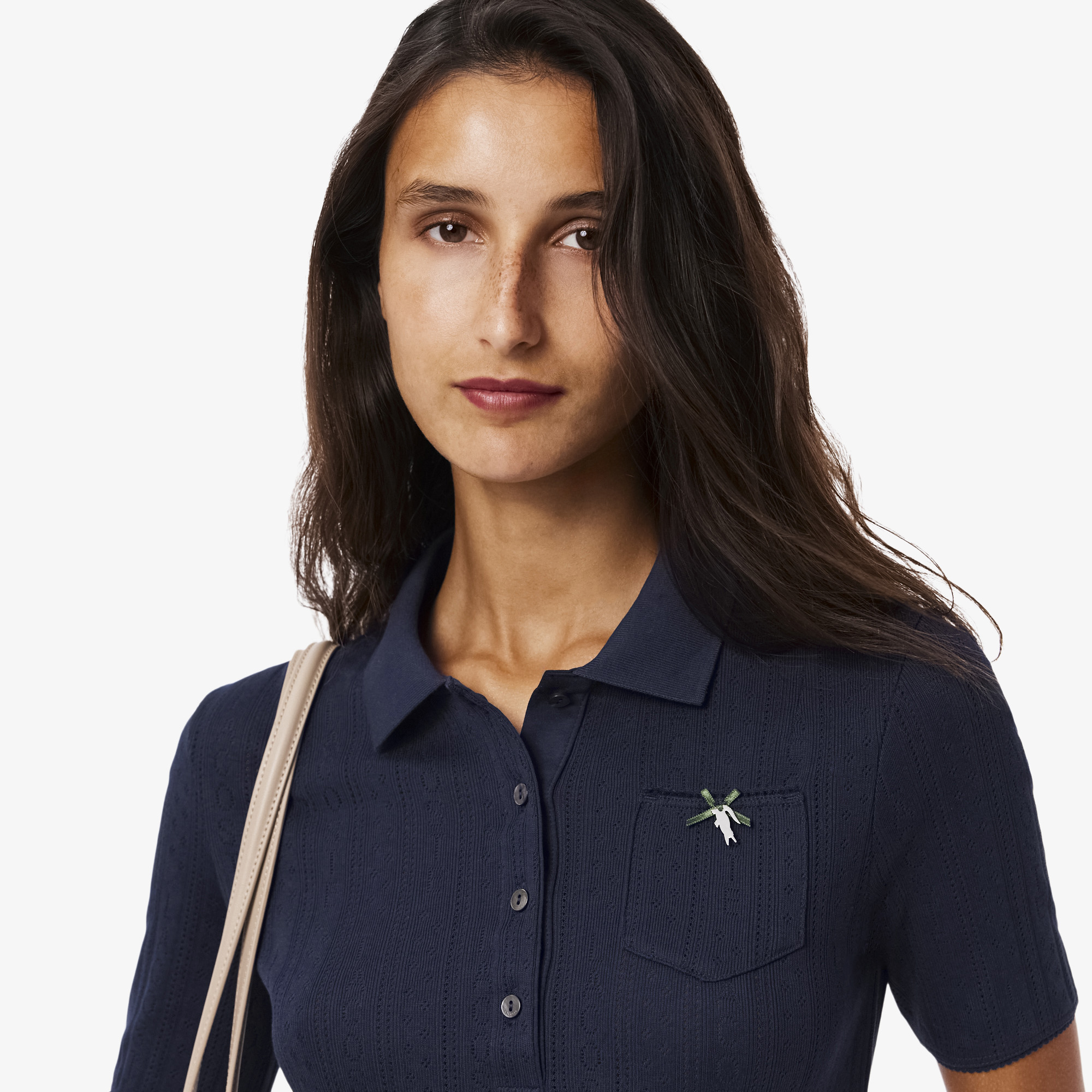 Áo Polo Lacoste Nữ L.12.D Ôm Dáng Pointelle Branded