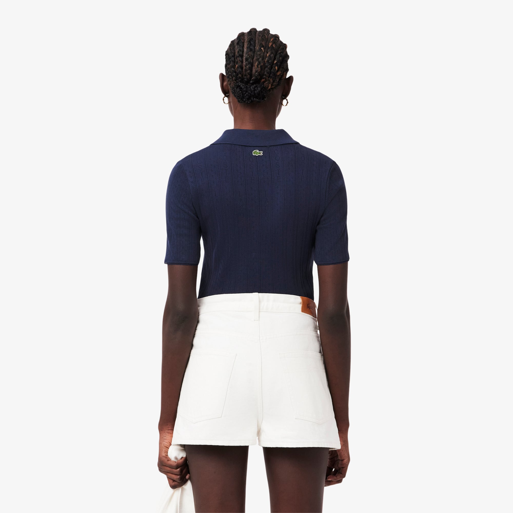 Áo Polo Lacoste Nữ L.12.D Ôm Dáng Pointelle Branded