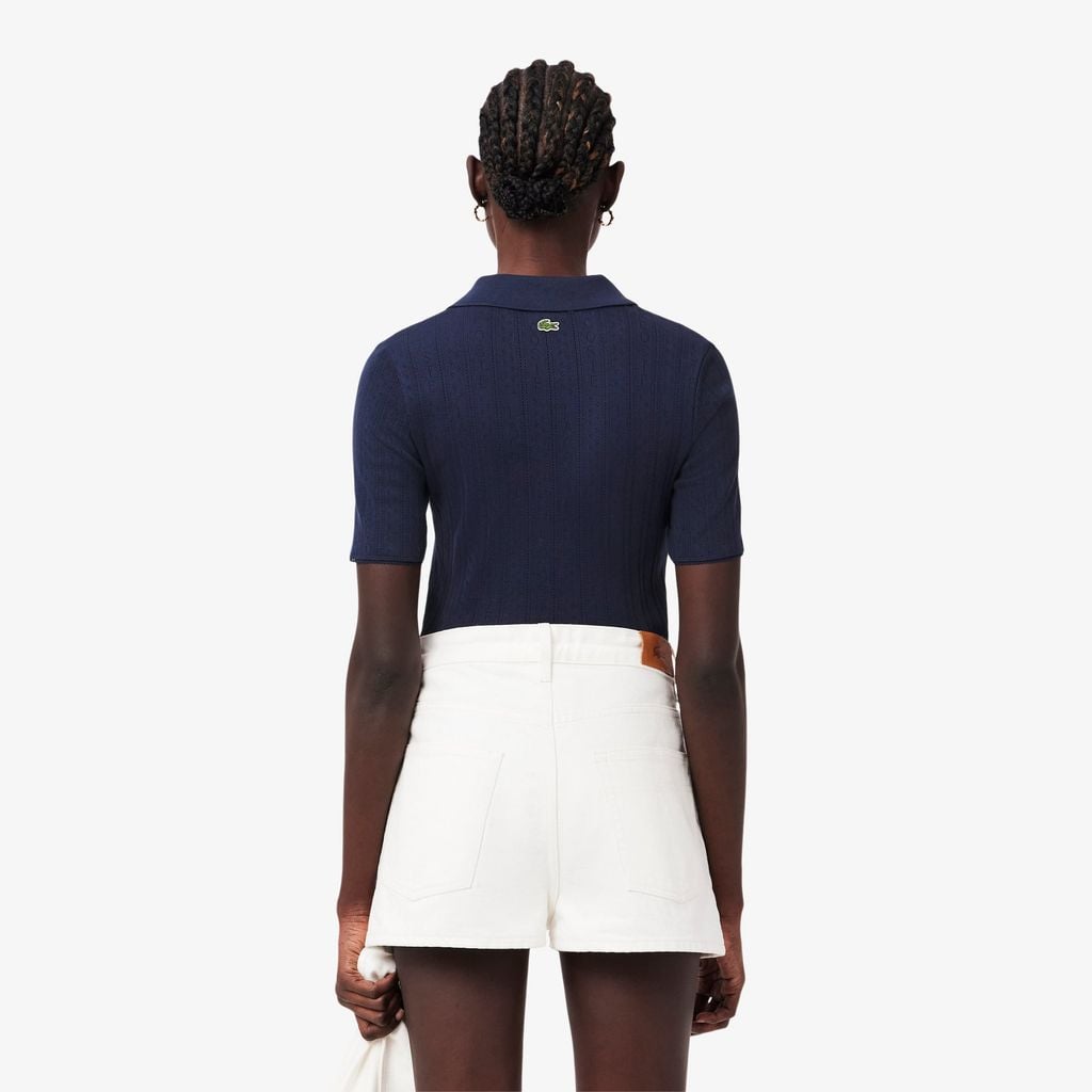 Áo Polo Lacoste Nữ L.12.D Ôm Dáng Pointelle Branded