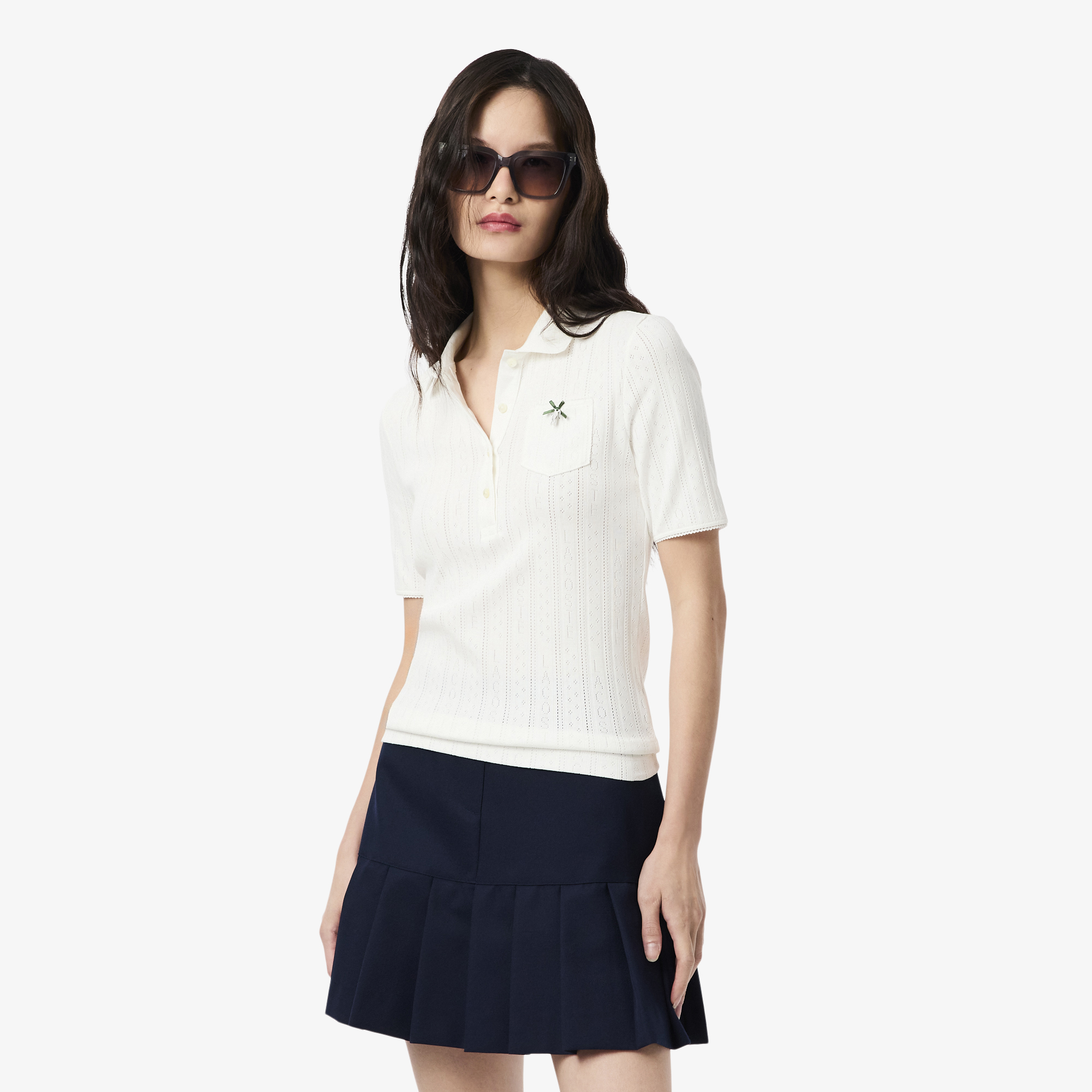 Áo Polo Lacoste Nữ L.12.D Ôm Dáng Pointelle Branded