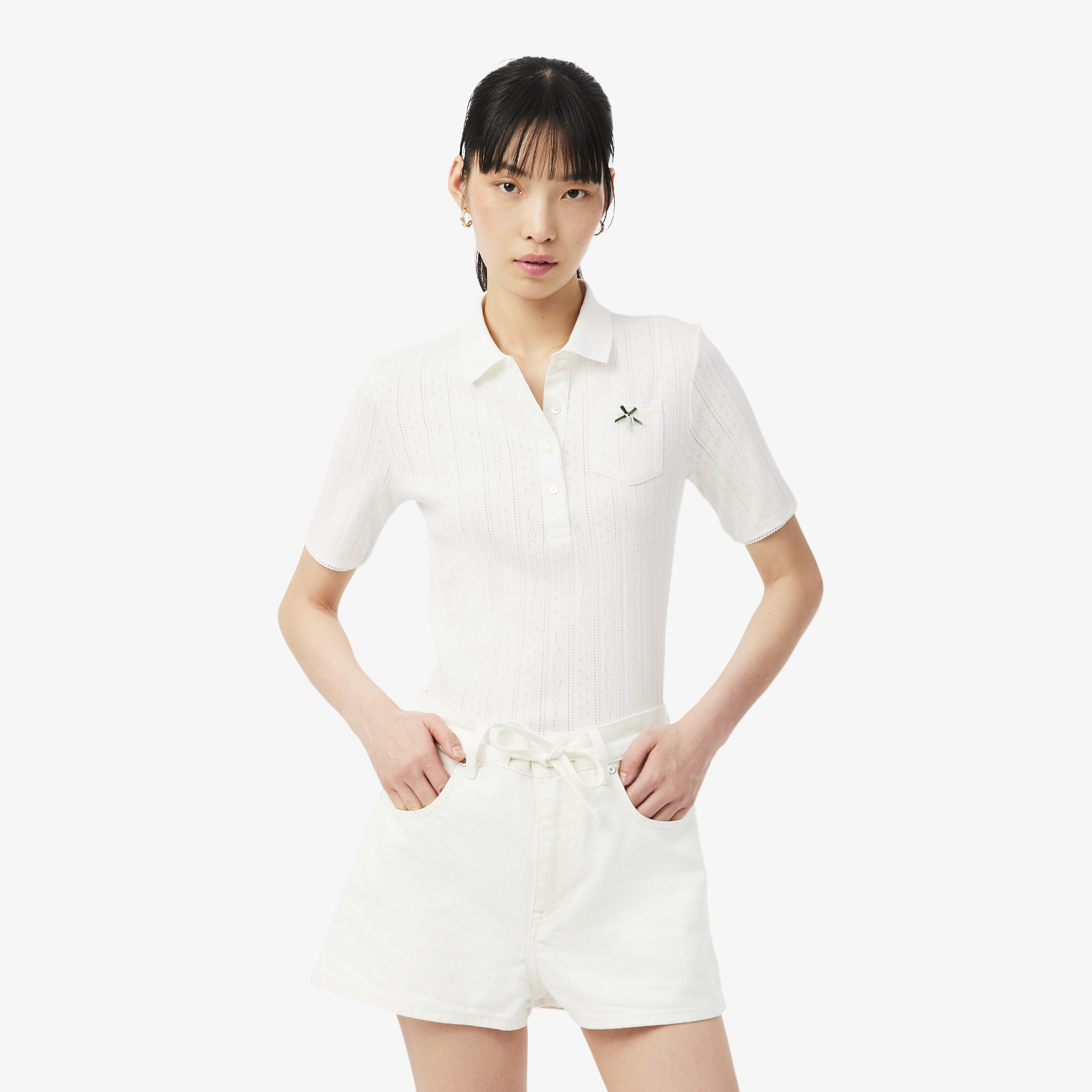 Áo Polo Lacoste Nữ L.12.D Ôm Dáng Pointelle Branded