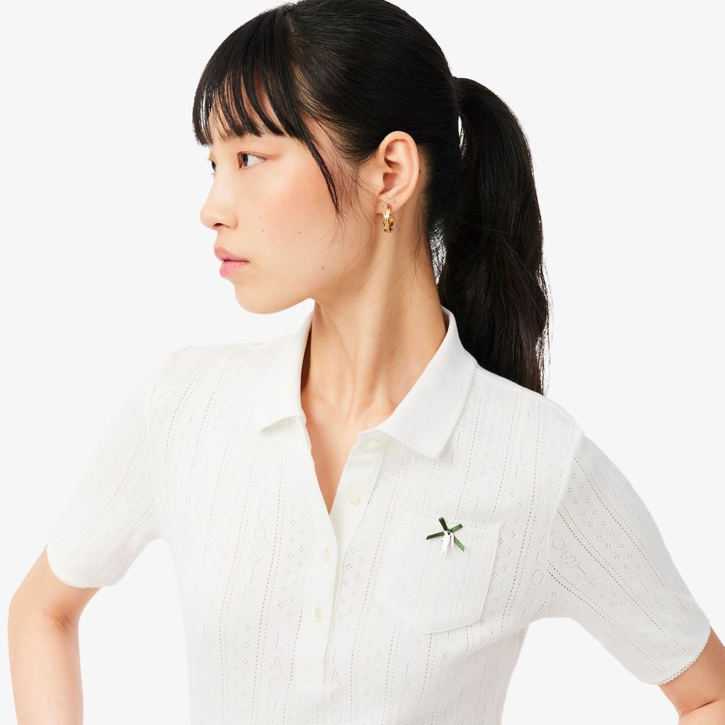 Áo Polo Lacoste Nữ L.12.D Ôm Dáng Pointelle Branded