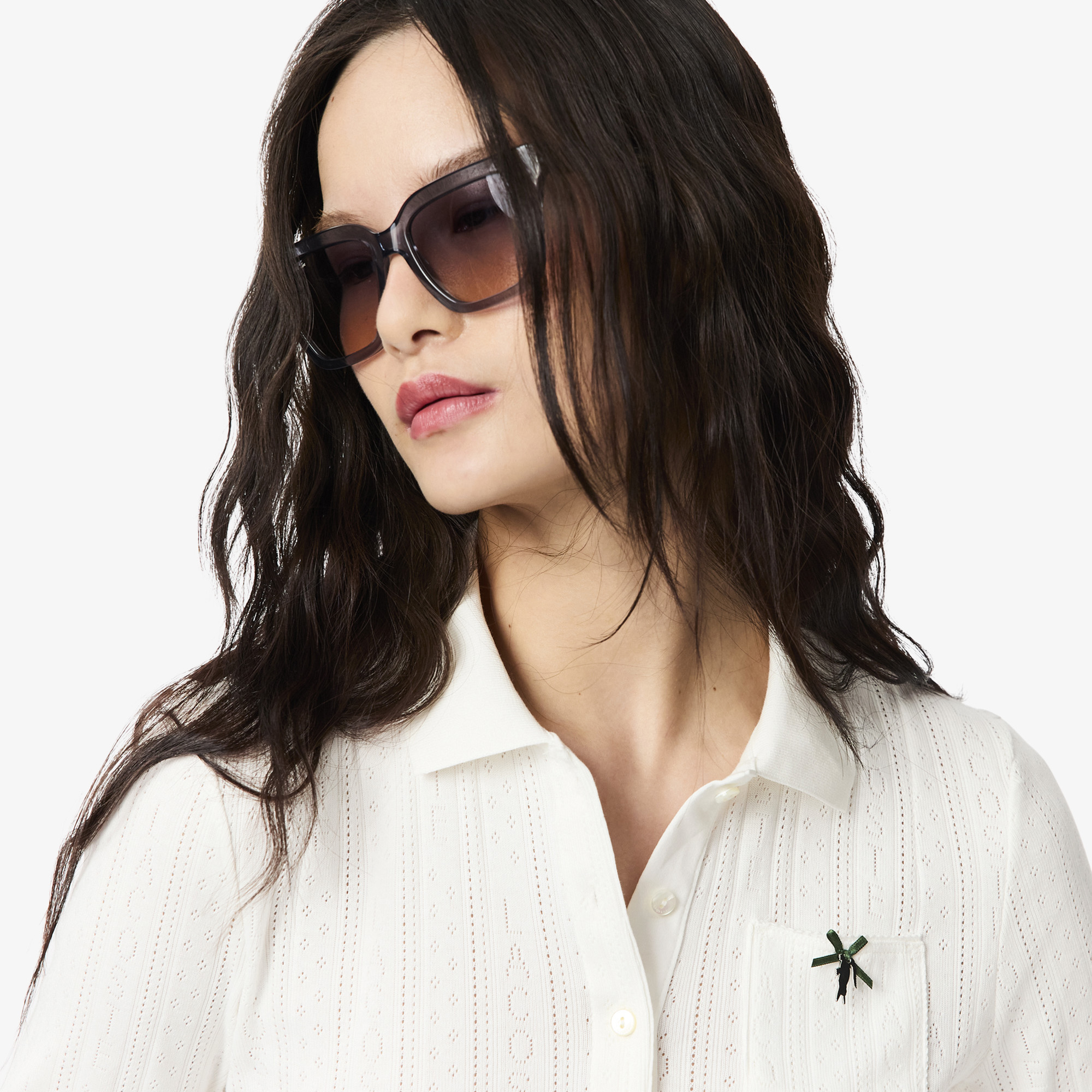 Áo Polo Lacoste Nữ L.12.D Ôm Dáng Pointelle Branded