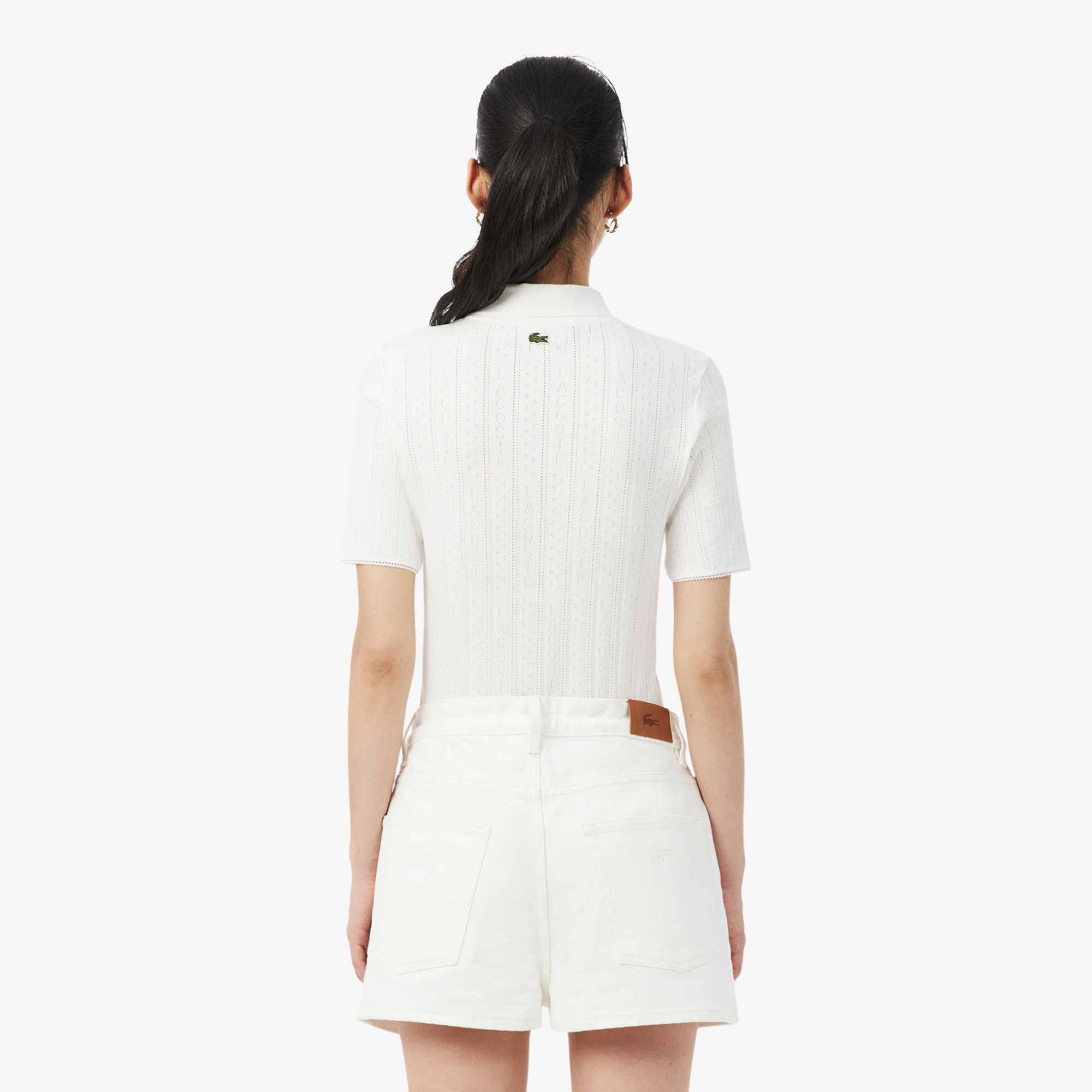 Áo Polo Lacoste Nữ L.12.D Ôm Dáng Pointelle Branded