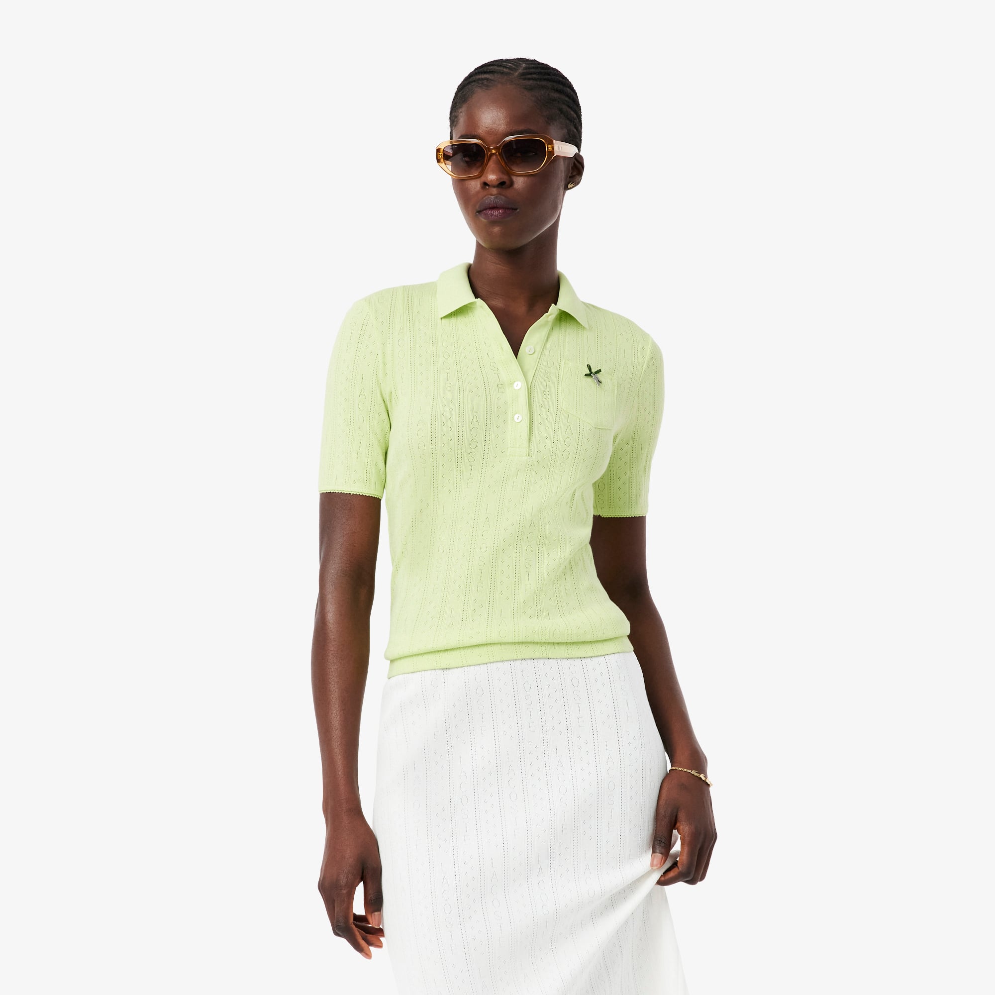 Áo Polo Lacoste Nữ L.12.D Ôm Dáng Pointelle Branded