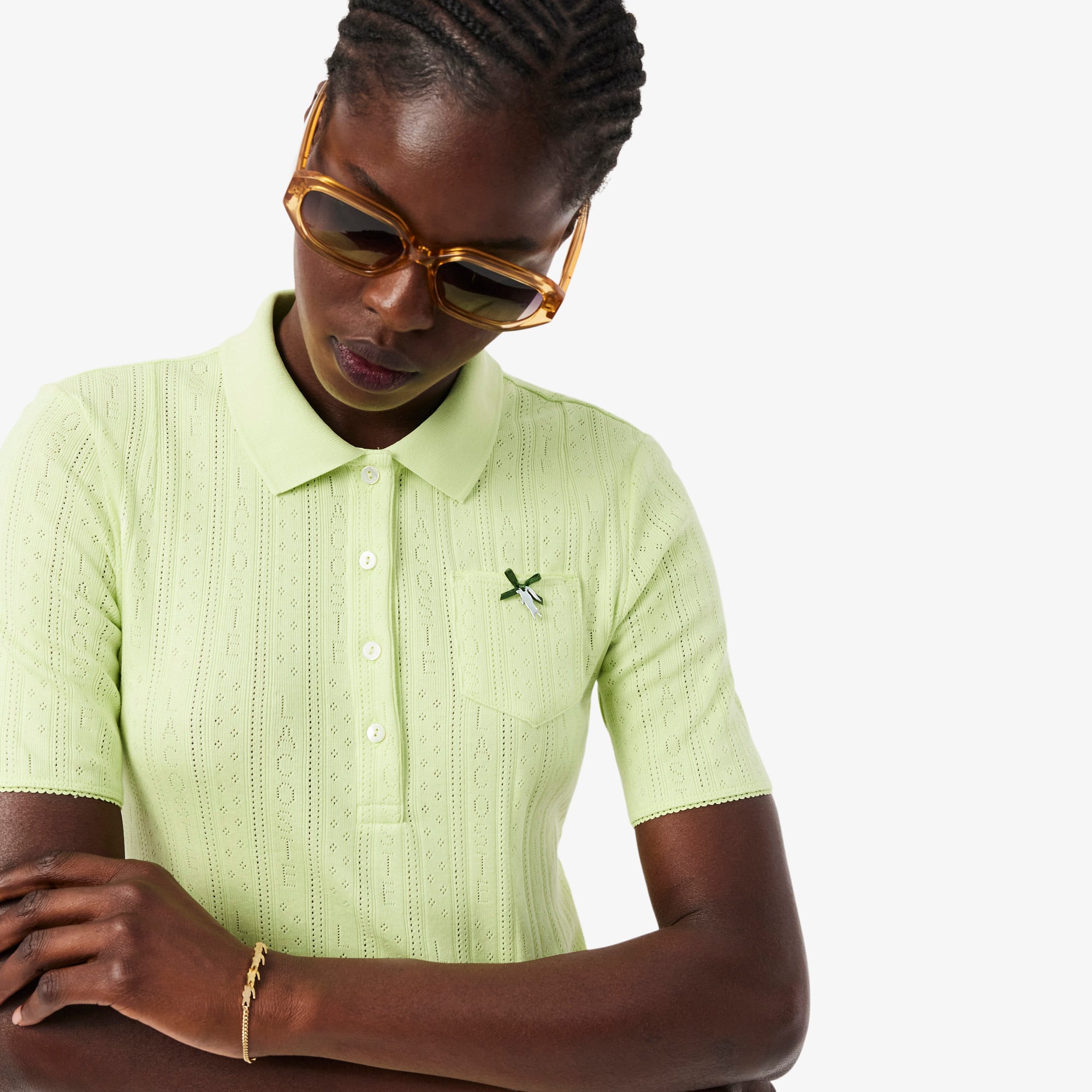Áo Polo Lacoste Nữ L.12.D Ôm Dáng Pointelle Branded