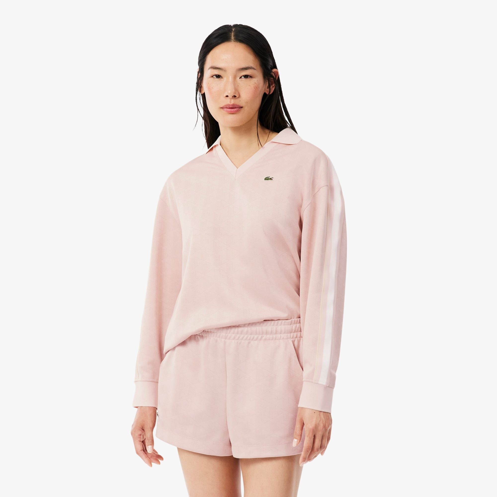 Áo Polo Lacoste Nữ Monogram Họa Tiết Dệt