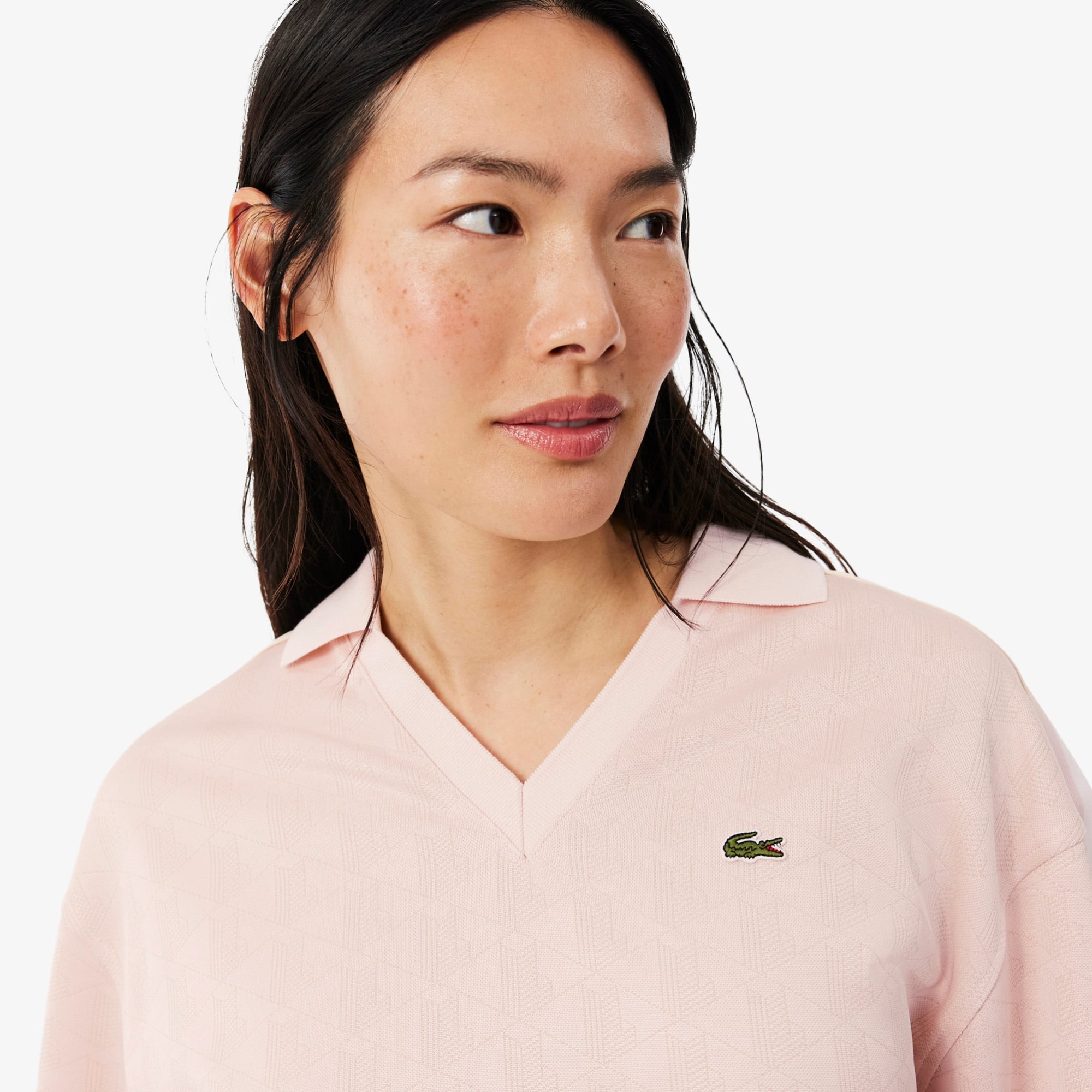 Áo Polo Lacoste Nữ Monogram Họa Tiết Dệt