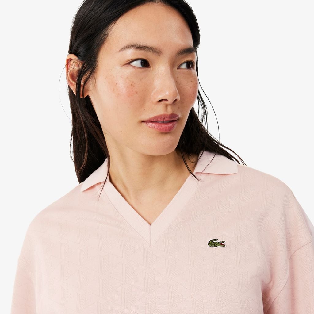 Áo Polo Lacoste Nữ Monogram Họa Tiết Dệt