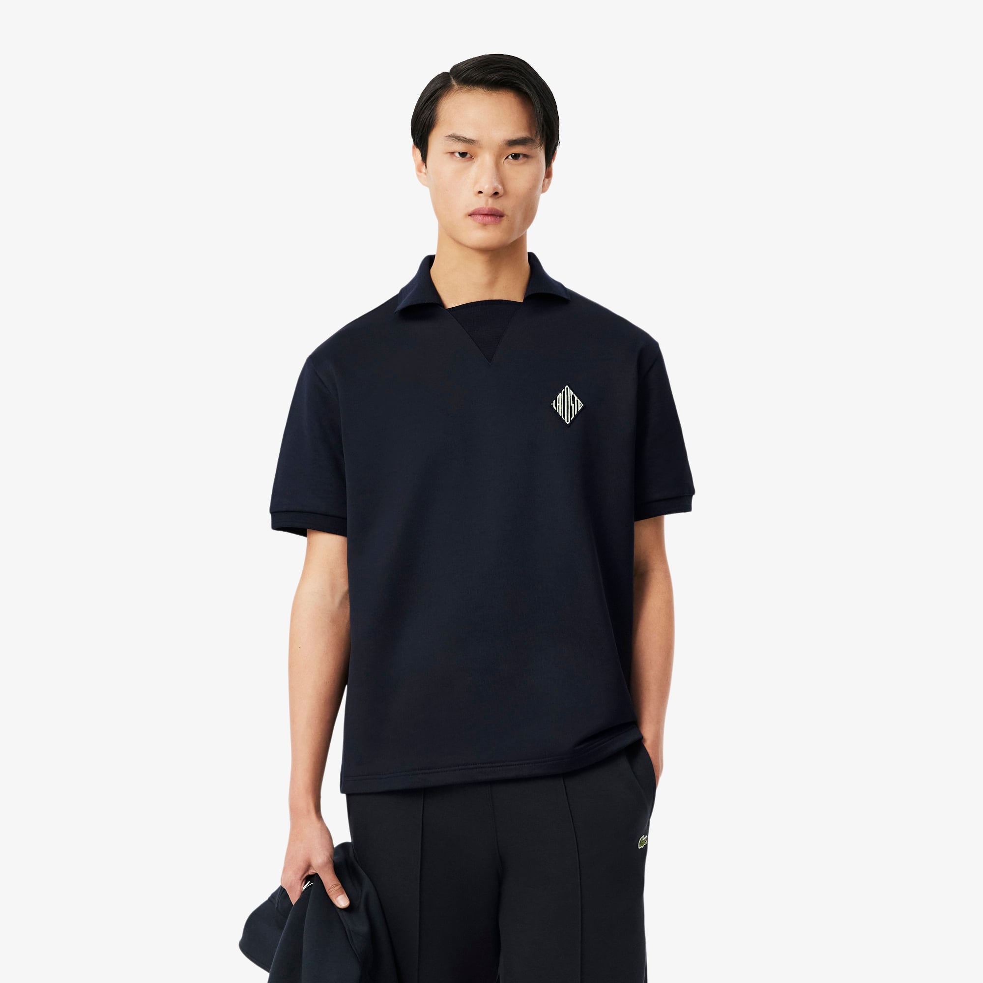 Áo Polo Lacoste Nam Dáng Rộng Chất Liệu Nỉ Điểm Nhấn Huy Hiệu