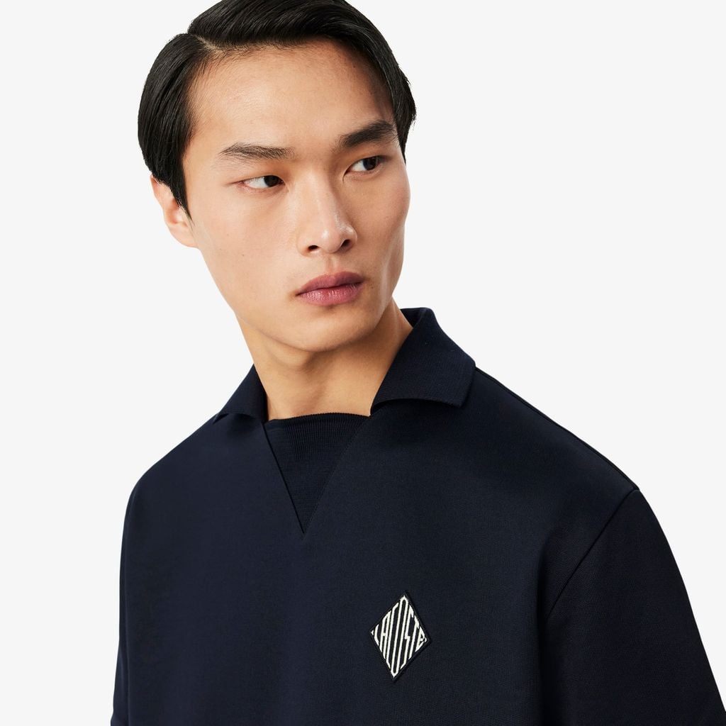 Áo Polo Lacoste Nam Dáng Rộng Chất Liệu Nỉ Điểm Nhấn Huy Hiệu