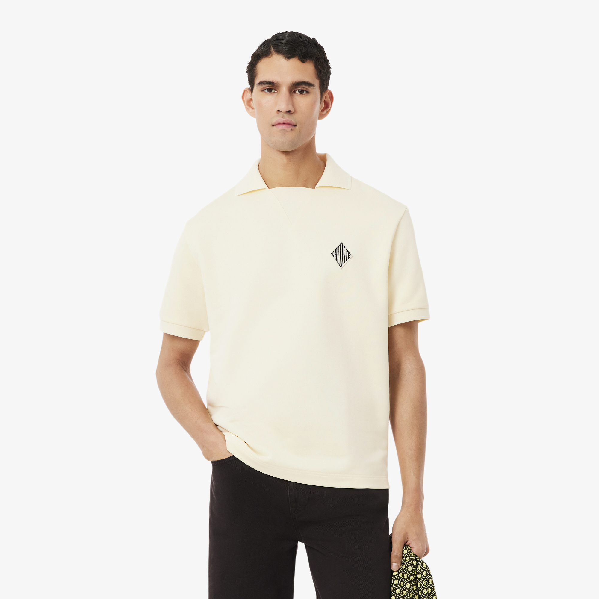 Áo Polo Lacoste Nam Dáng Rộng Chất Liệu Nỉ Điểm Nhấn Huy Hiệu