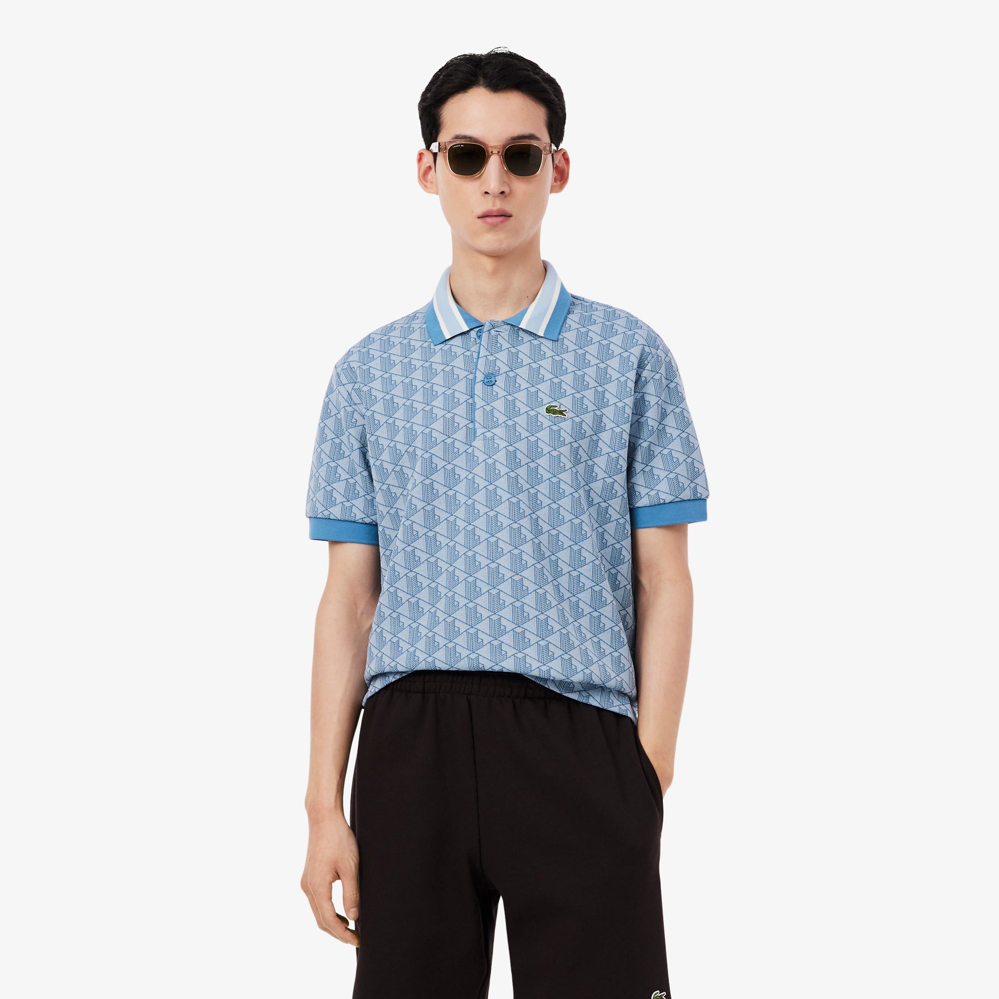 Áo Polo Lacoste Nam Dáng Cổ Điển Có Cổ Tương Phản Hoạ Tiết Monogram Chất Liệu Jacquard