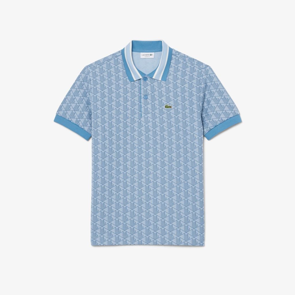 Áo Polo Lacoste Nam Dáng Cổ Điển Có Cổ Tương Phản Hoạ Tiết Monogram Chất Liệu Jacquard