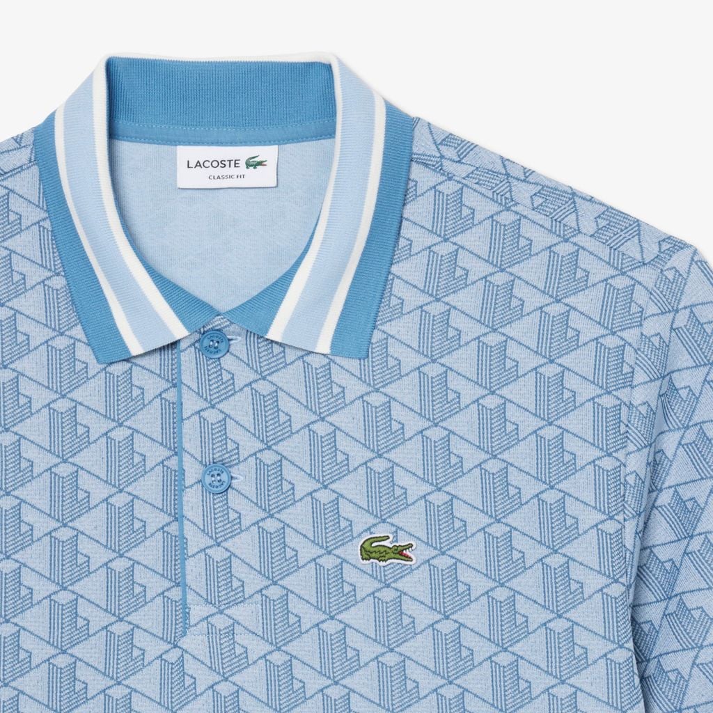Áo Polo Lacoste Nam Dáng Cổ Điển Có Cổ Tương Phản Hoạ Tiết Monogram Chất Liệu Jacquard