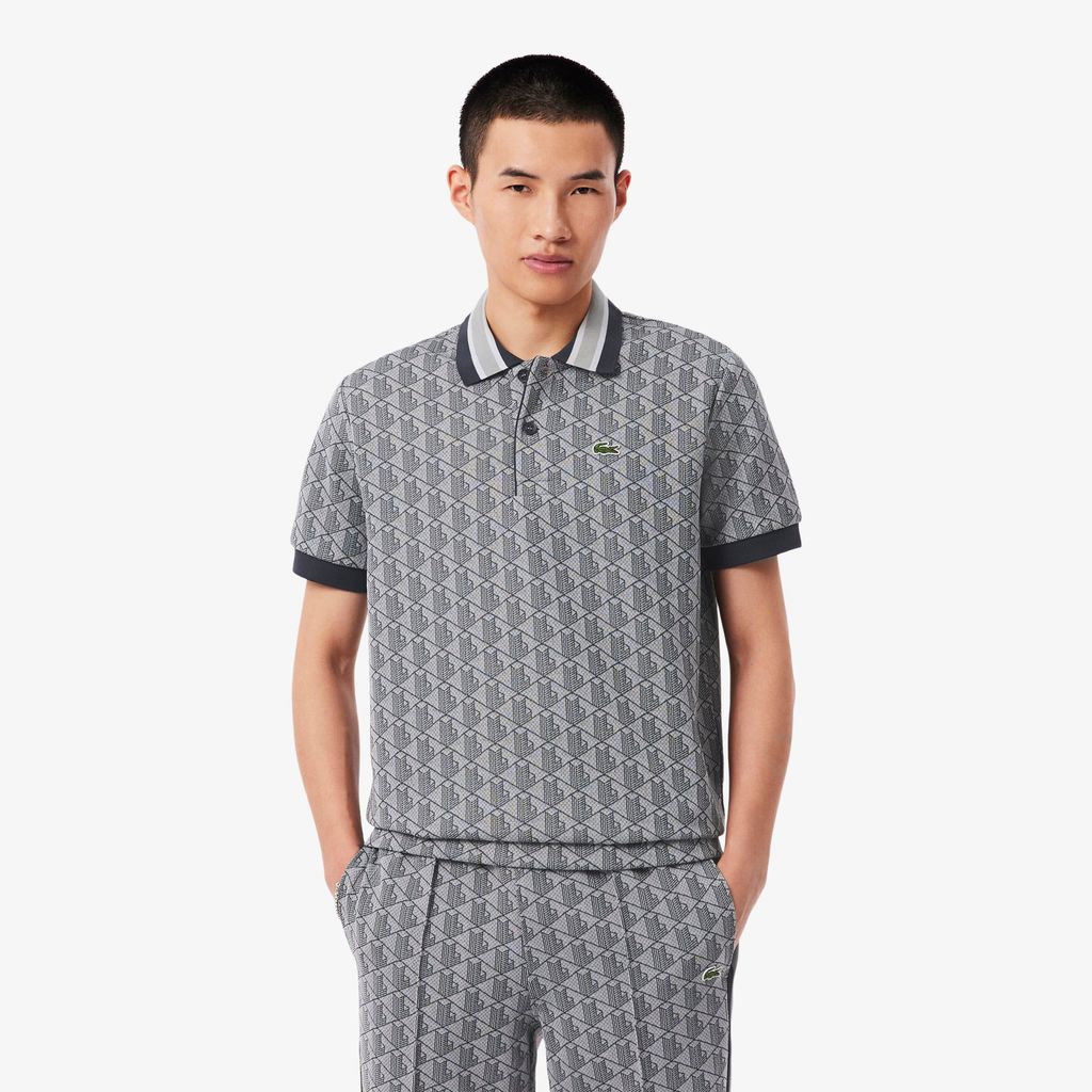 Áo Polo Lacoste Nam Dáng Cổ Điển Có Cổ Tương Phản Hoạ Tiết Monogram Chất Liệu Jacquard