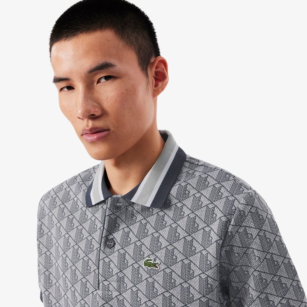 Áo Polo Lacoste Nam Dáng Cổ Điển Có Cổ Tương Phản Hoạ Tiết Monogram Chất Liệu Jacquard