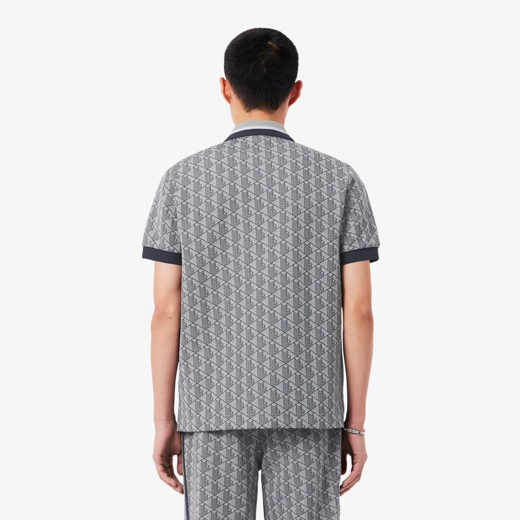 Áo Polo Lacoste Nam Dáng Cổ Điển Có Cổ Tương Phản Hoạ Tiết Monogram Chất Liệu Jacquard