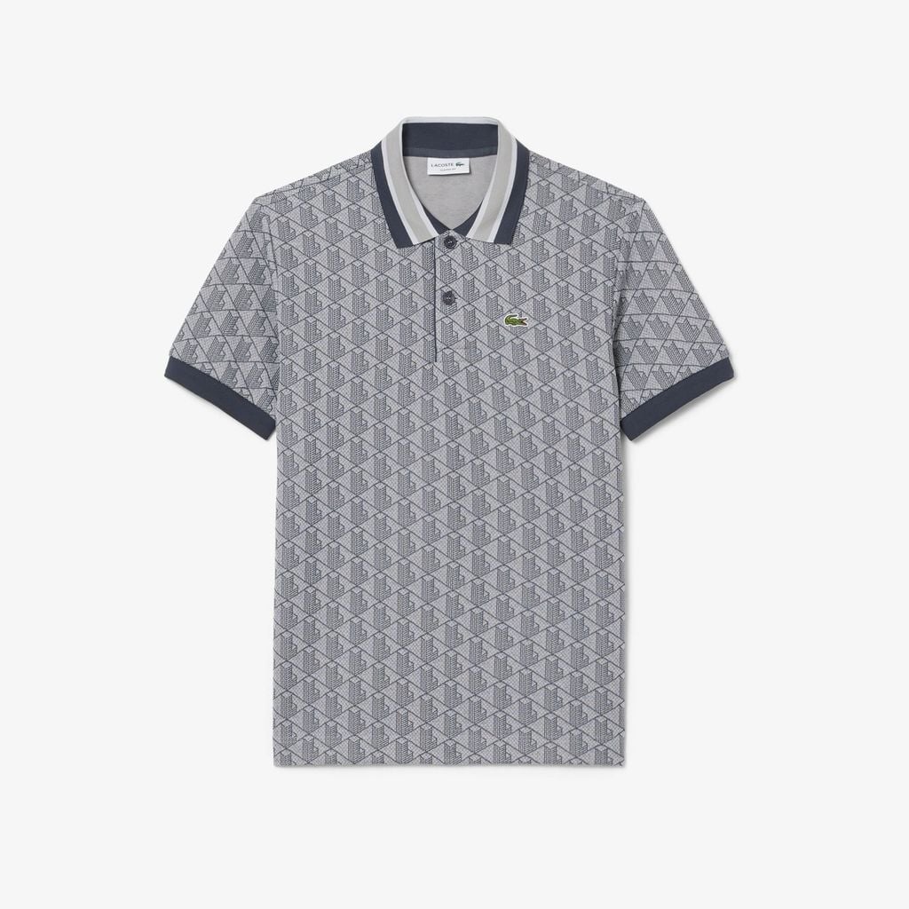 Áo Polo Lacoste Nam Dáng Cổ Điển Có Cổ Tương Phản Hoạ Tiết Monogram Chất Liệu Jacquard