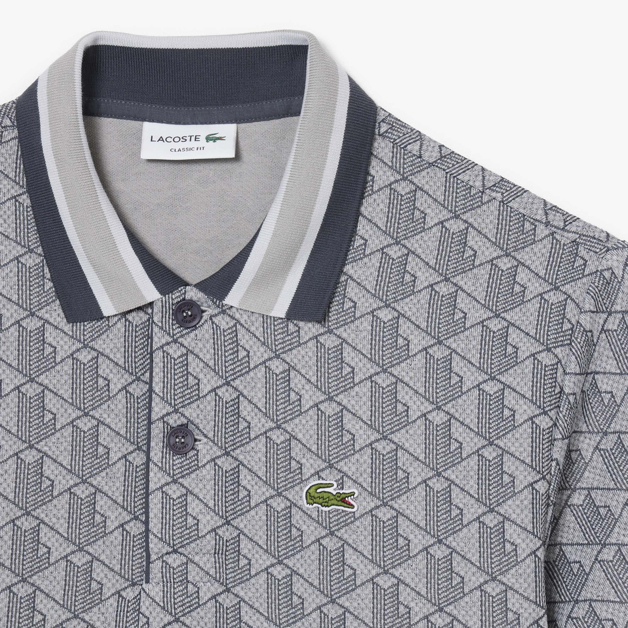 Áo Polo Lacoste Nam Dáng Cổ Điển Có Cổ Tương Phản Hoạ Tiết Monogram Chất Liệu Jacquard