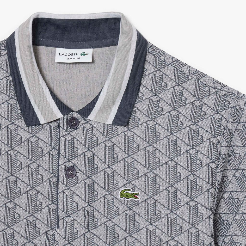 Áo Polo Lacoste Nam Dáng Cổ Điển Có Cổ Tương Phản Hoạ Tiết Monogram Chất Liệu Jacquard