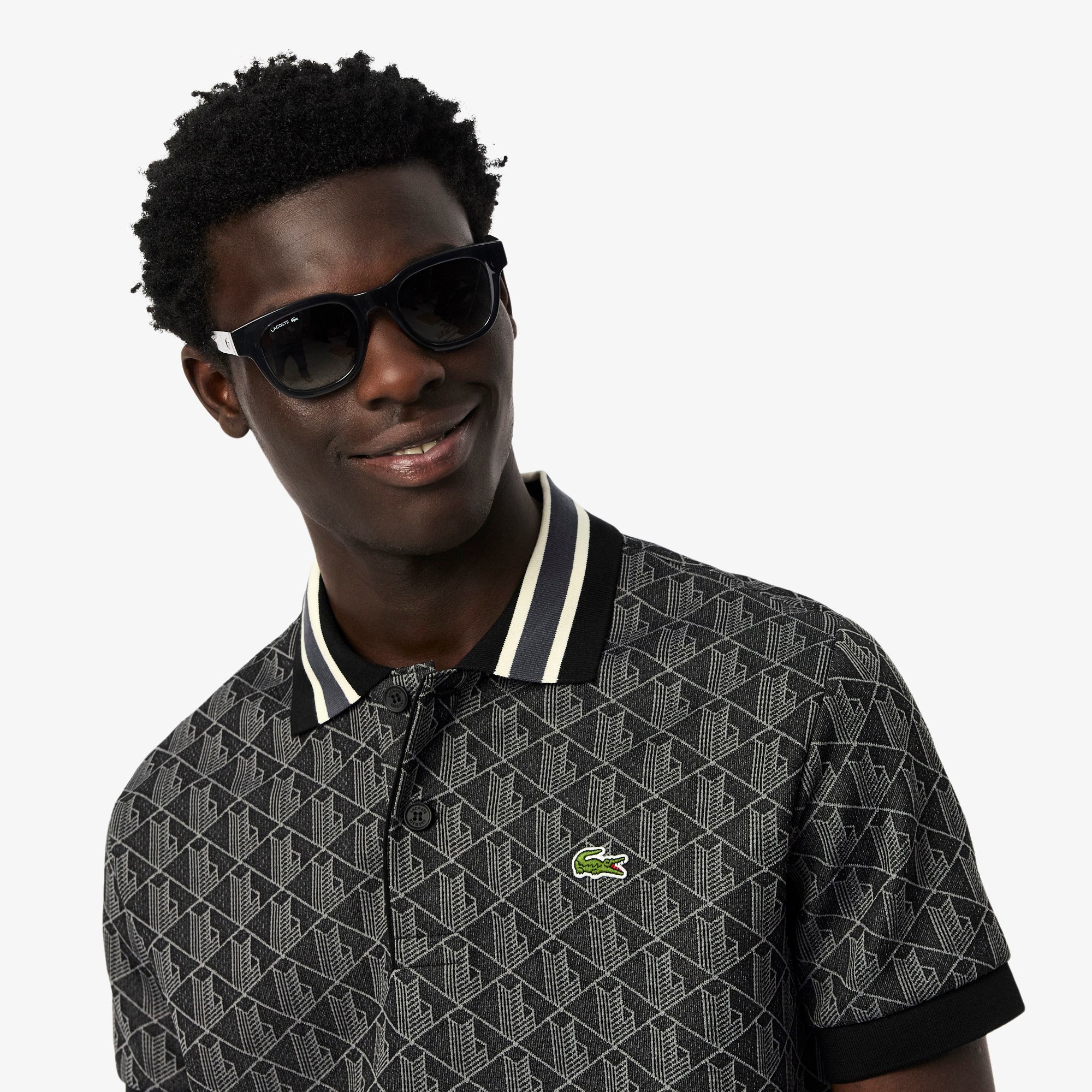 Áo Polo Lacoste Nam Dáng Cổ Điển Có Cổ Tương Phản Hoạ Tiết Monogram Chất Liệu Jacquard