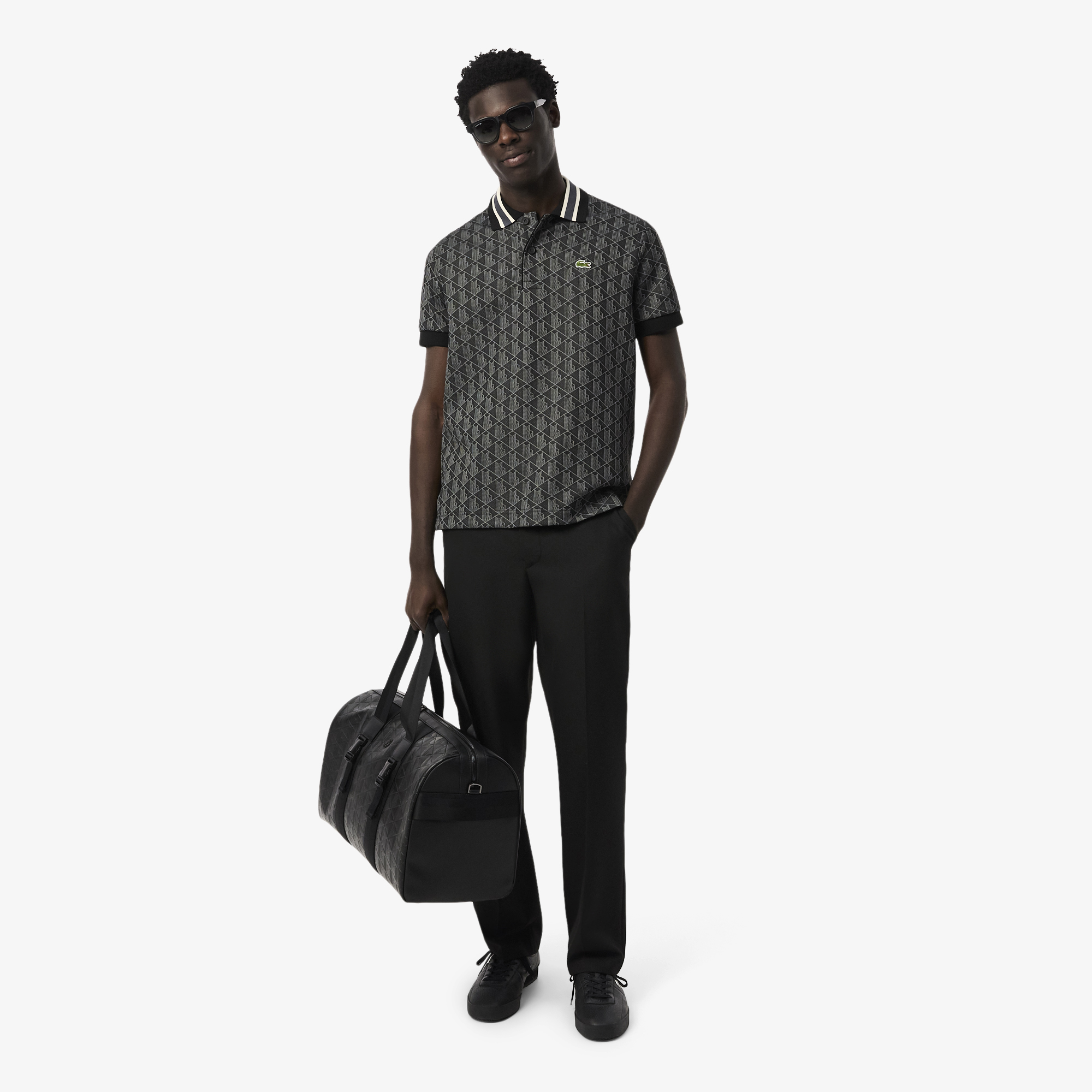 Áo Polo Lacoste Nam Dáng Cổ Điển Có Cổ Tương Phản Hoạ Tiết Monogram Chất Liệu Jacquard