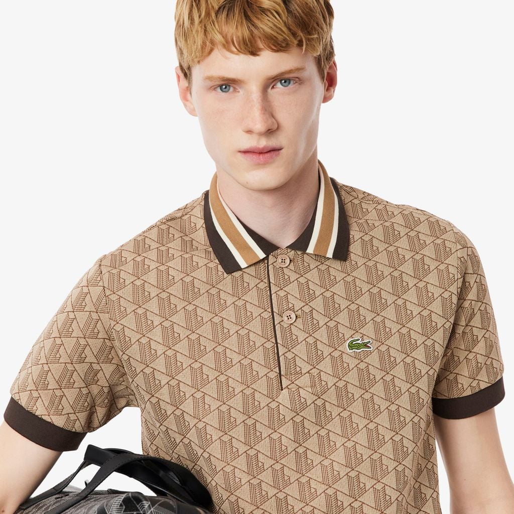 Áo Polo Lacoste Nam Dáng Cổ Điển Có Cổ Tương Phản Hoạ Tiết Monogram Chất Liệu Jacquard