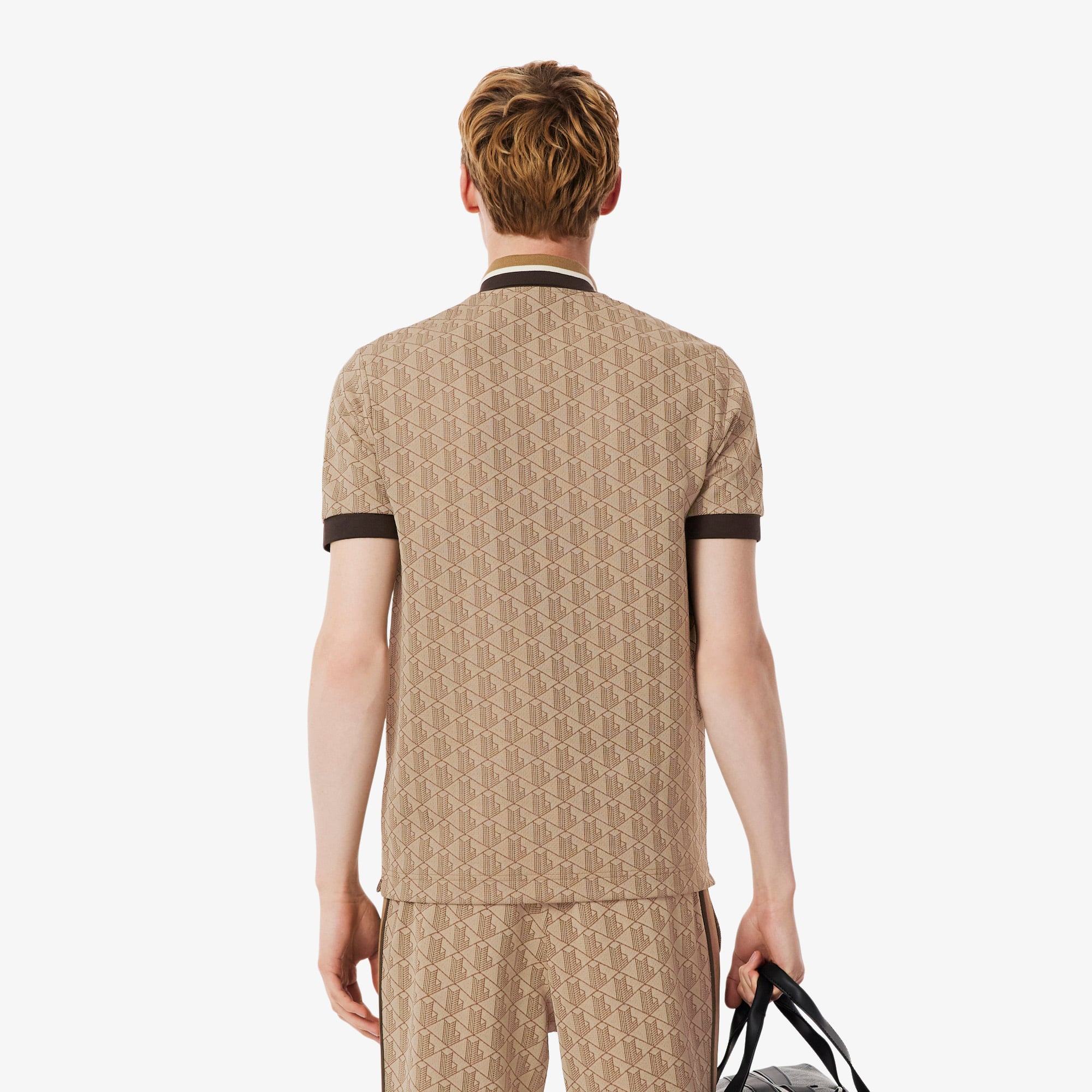 Áo Polo Lacoste Nam Dáng Cổ Điển Có Cổ Tương Phản Hoạ Tiết Monogram Chất Liệu Jacquard