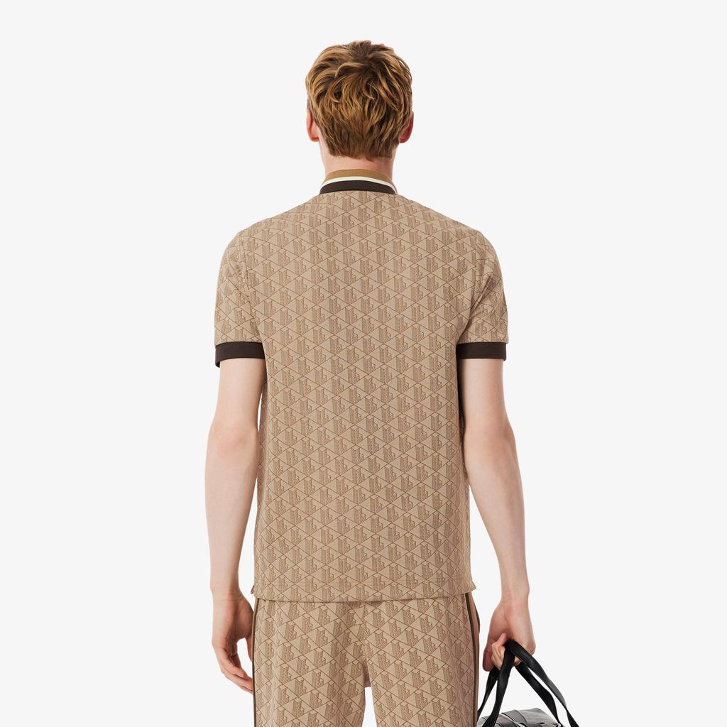 Áo Polo Lacoste Nam Dáng Cổ Điển Có Cổ Tương Phản Hoạ Tiết Monogram Chất Liệu Jacquard