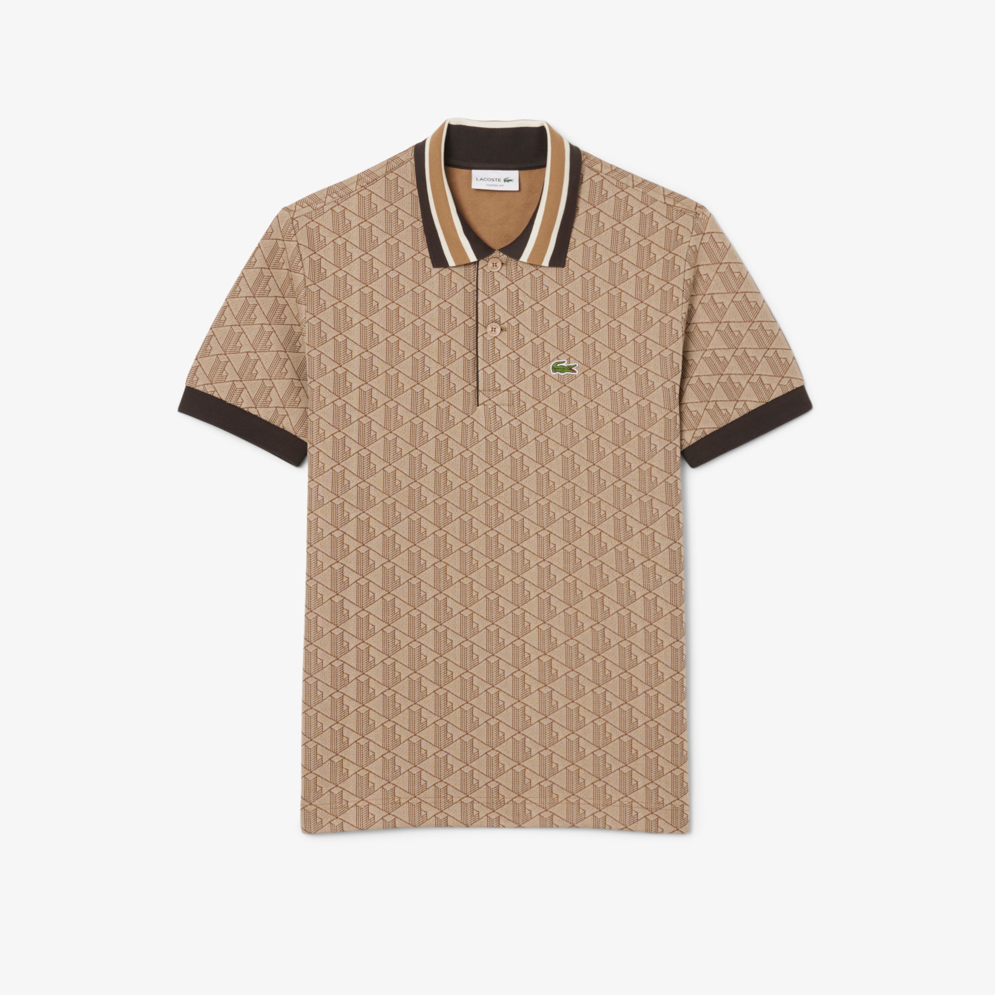Áo Polo Lacoste Nam Dáng Cổ Điển Có Cổ Tương Phản Hoạ Tiết Monogram Chất Liệu Jacquard