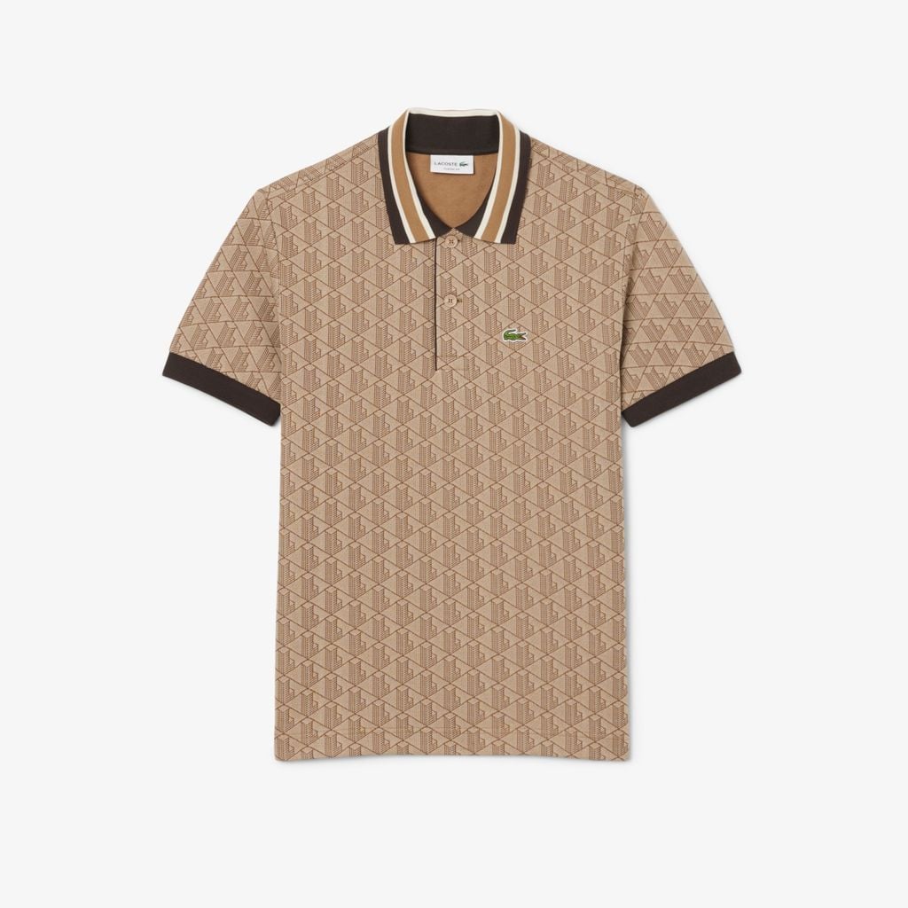 Áo Polo Lacoste Nam Dáng Cổ Điển Có Cổ Tương Phản Hoạ Tiết Monogram Chất Liệu Jacquard