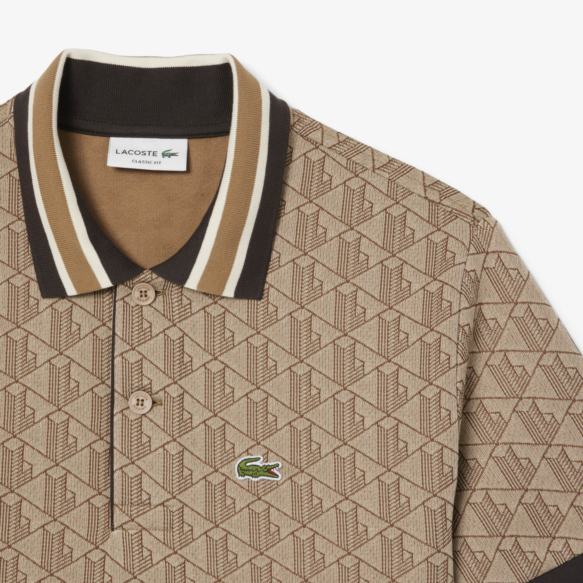 Áo Polo Lacoste Nam Dáng Cổ Điển Có Cổ Tương Phản Hoạ Tiết Monogram Chất Liệu Jacquard