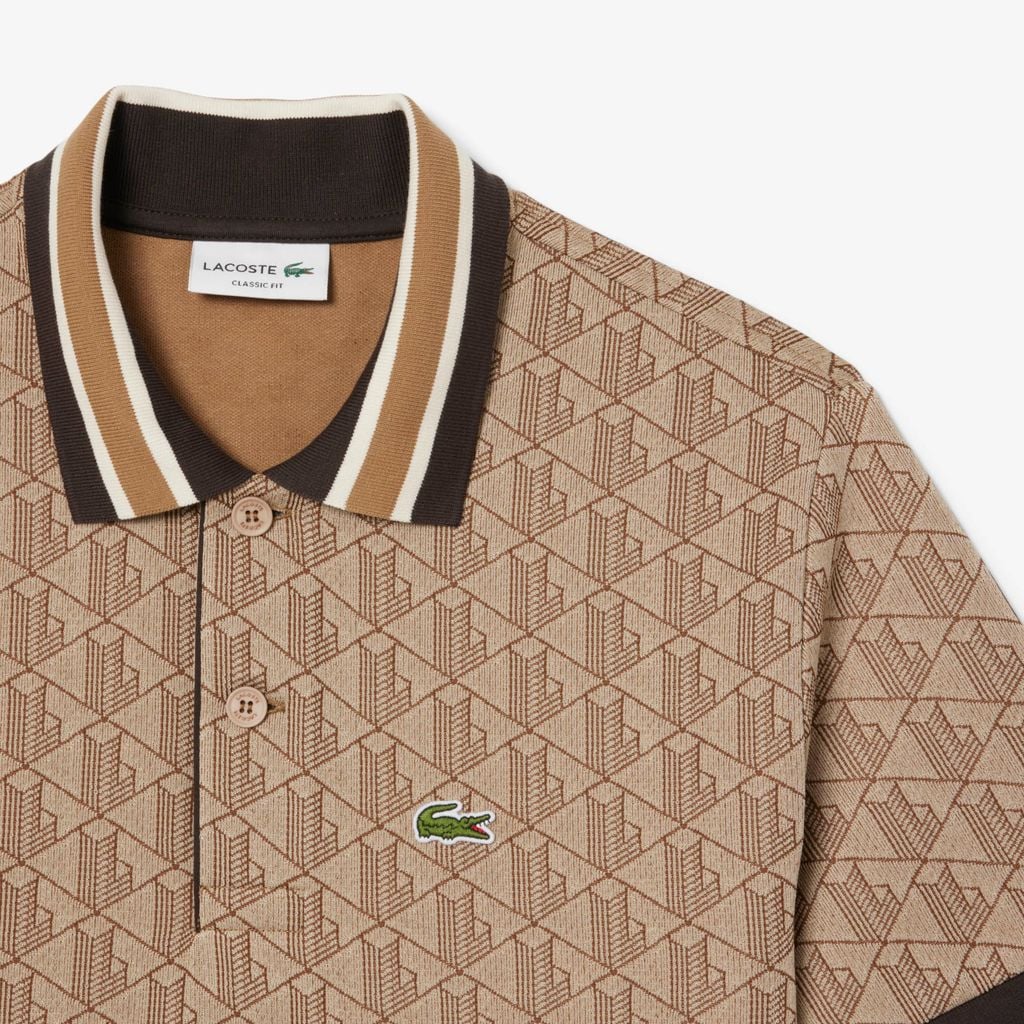 Áo Polo Lacoste Nam Dáng Cổ Điển Có Cổ Tương Phản Hoạ Tiết Monogram Chất Liệu Jacquard