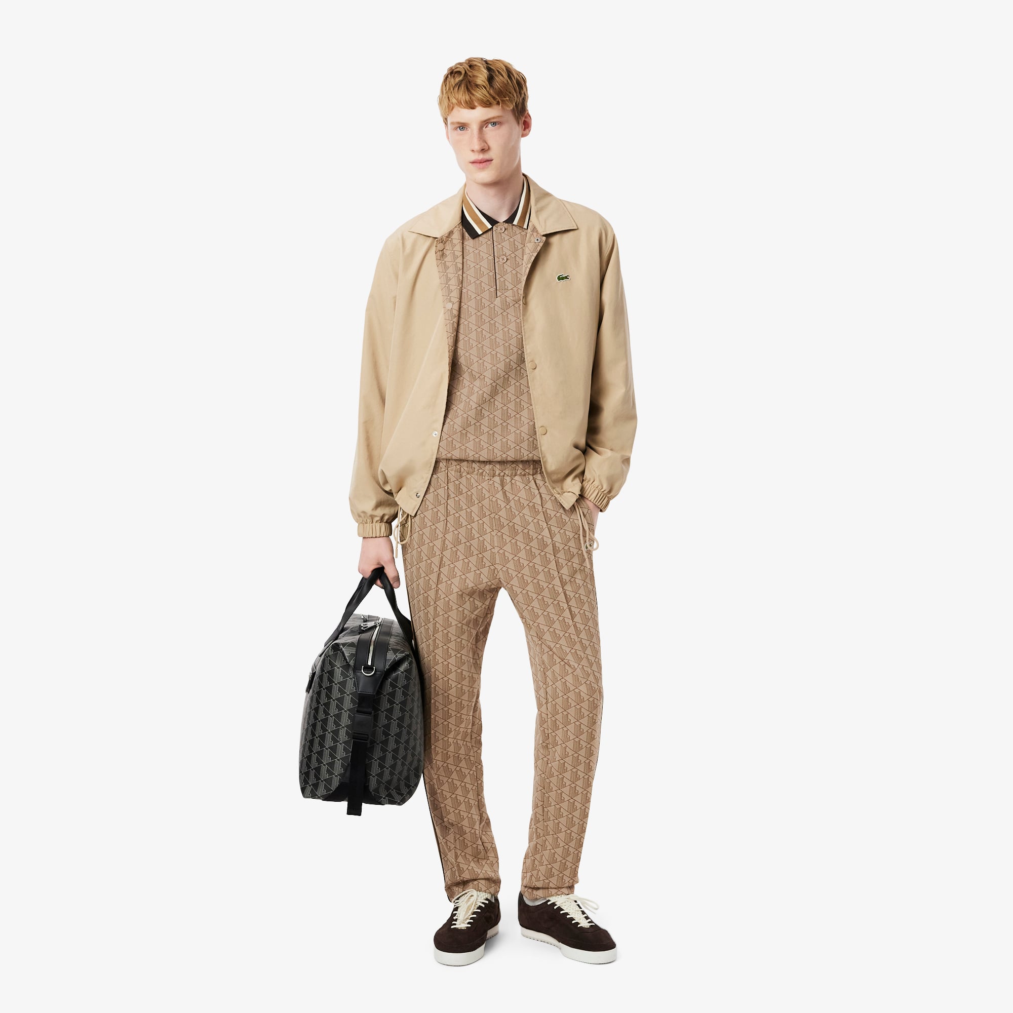 Áo Polo Lacoste Nam Dáng Cổ Điển Có Cổ Tương Phản Hoạ Tiết Monogram Chất Liệu Jacquard