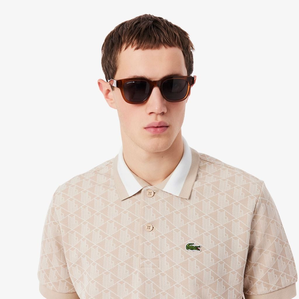 Áo Polo Lacoste Nam Dáng Cổ Điển Có Cổ Tương Phản Hoạ Tiết Monogram Chất Liệu Jacquard