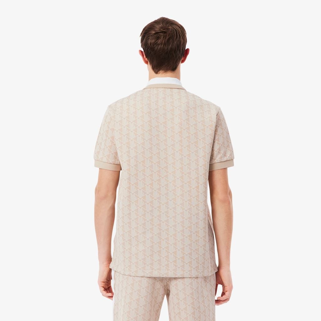 Áo Polo Lacoste Nam Dáng Cổ Điển Có Cổ Tương Phản Hoạ Tiết Monogram Chất Liệu Jacquard