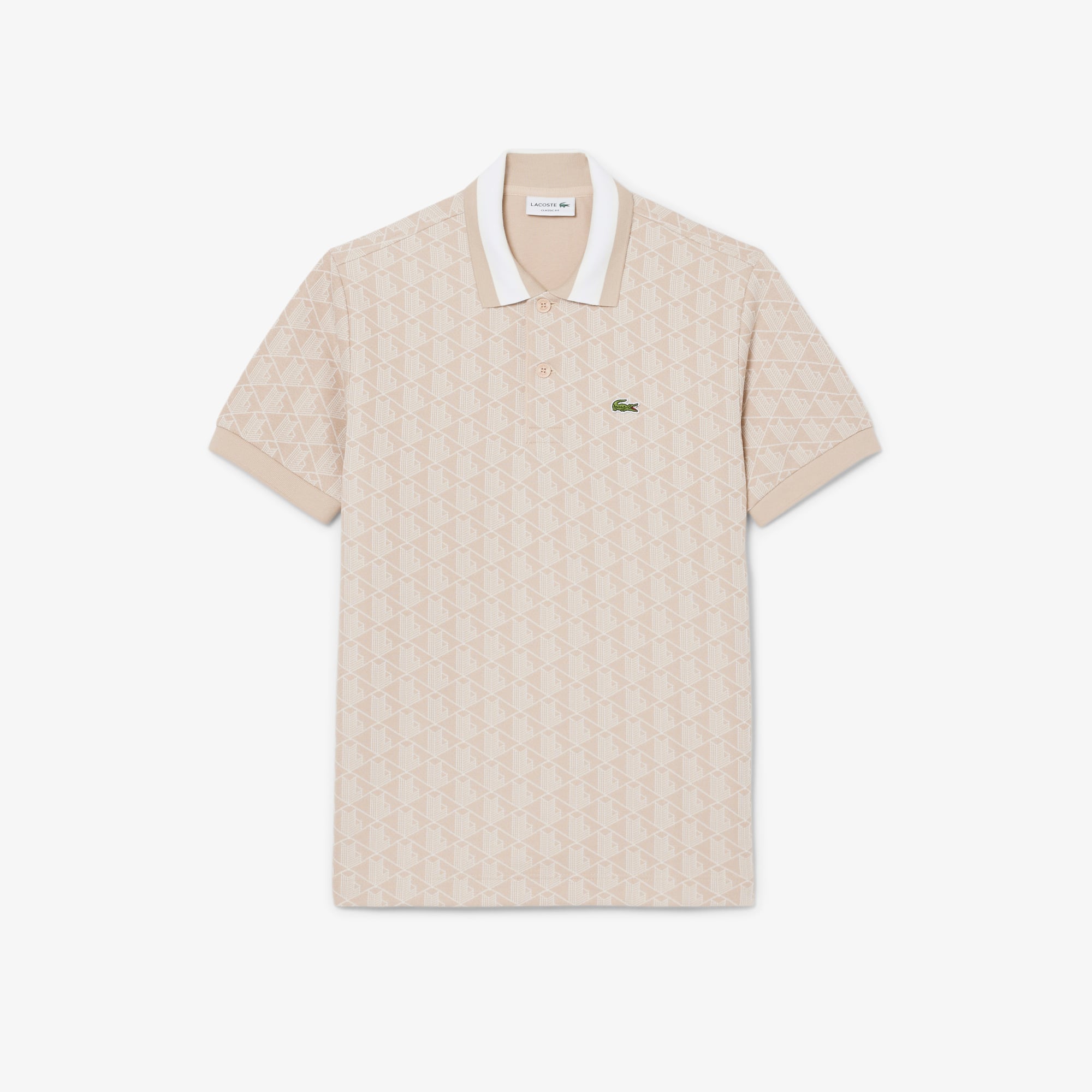 Áo Polo Lacoste Nam Dáng Cổ Điển Có Cổ Tương Phản Hoạ Tiết Monogram Chất Liệu Jacquard