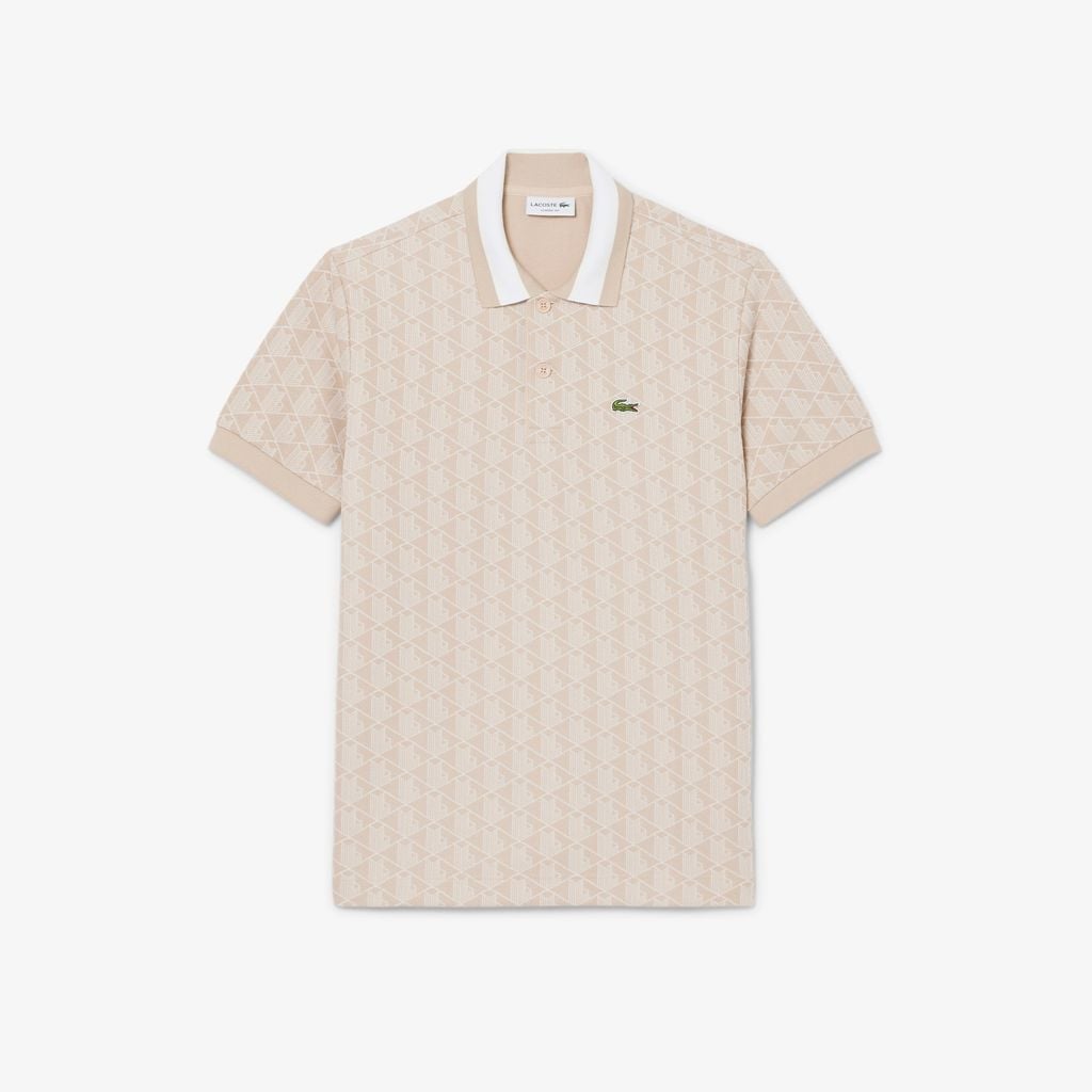 Áo Polo Lacoste Nam Dáng Cổ Điển Có Cổ Tương Phản Hoạ Tiết Monogram Chất Liệu Jacquard