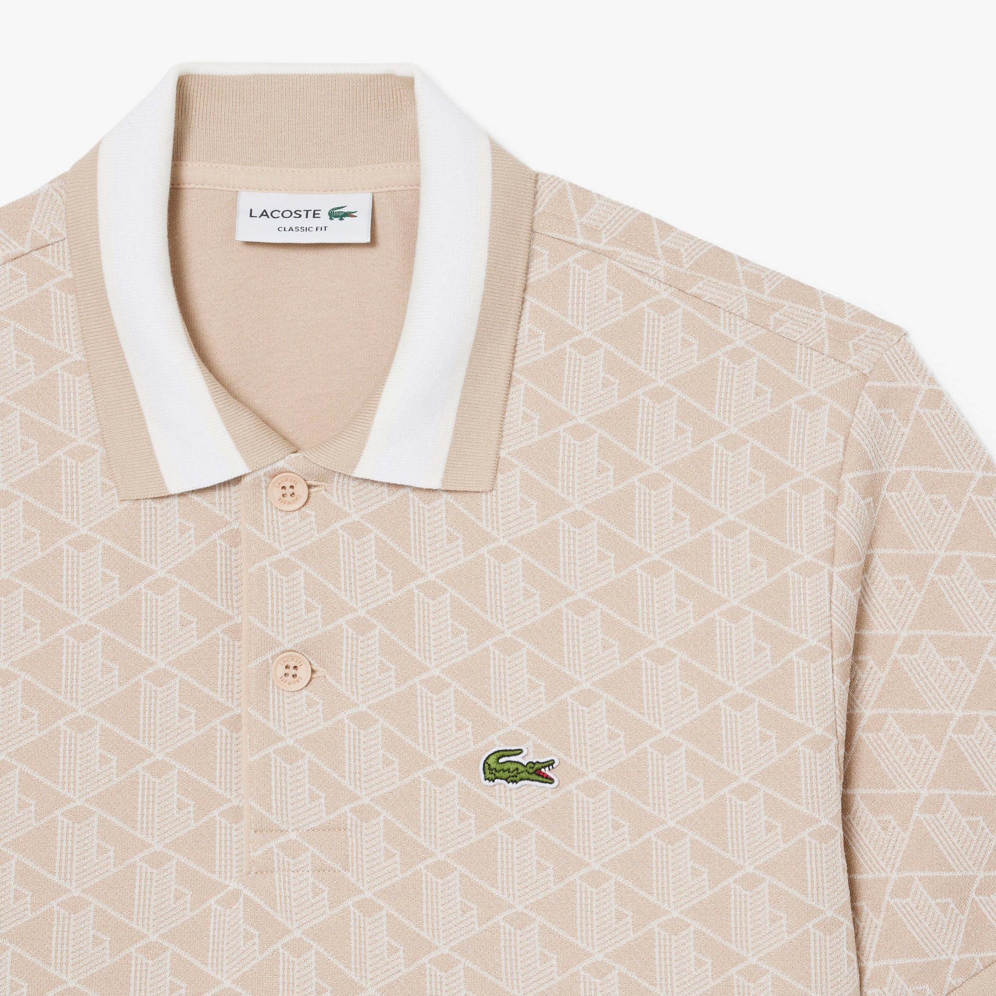 Áo Polo Lacoste Nam Dáng Cổ Điển Có Cổ Tương Phản Hoạ Tiết Monogram Chất Liệu Jacquard