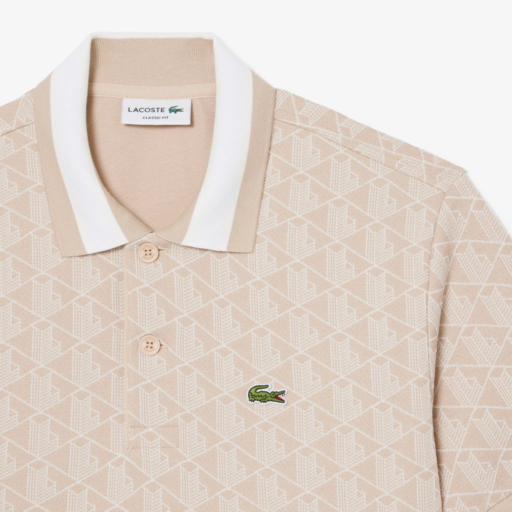Áo Polo Lacoste Nam Dáng Cổ Điển Có Cổ Tương Phản Hoạ Tiết Monogram Chất Liệu Jacquard