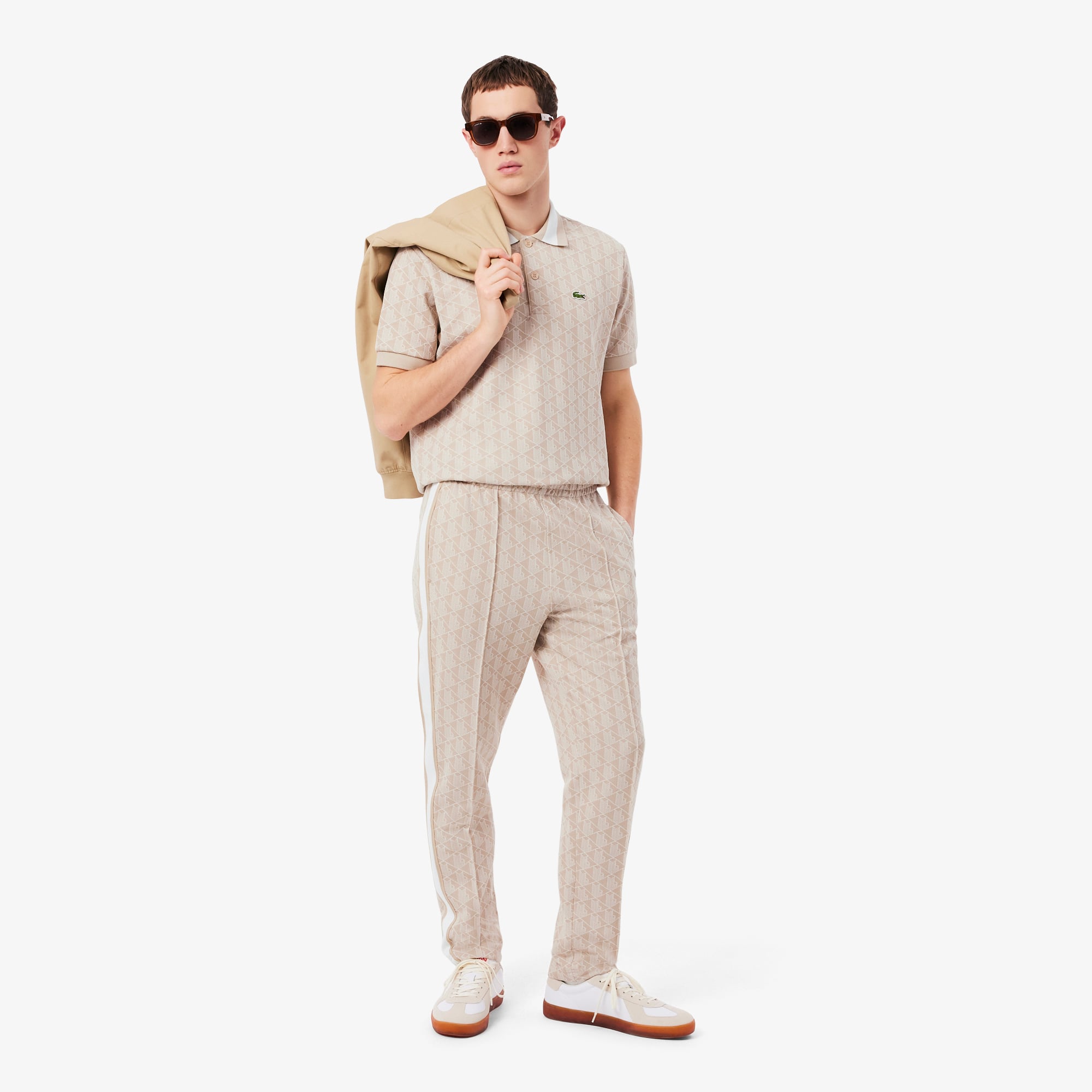 Áo Polo Lacoste Nam Dáng Cổ Điển Có Cổ Tương Phản Hoạ Tiết Monogram Chất Liệu Jacquard