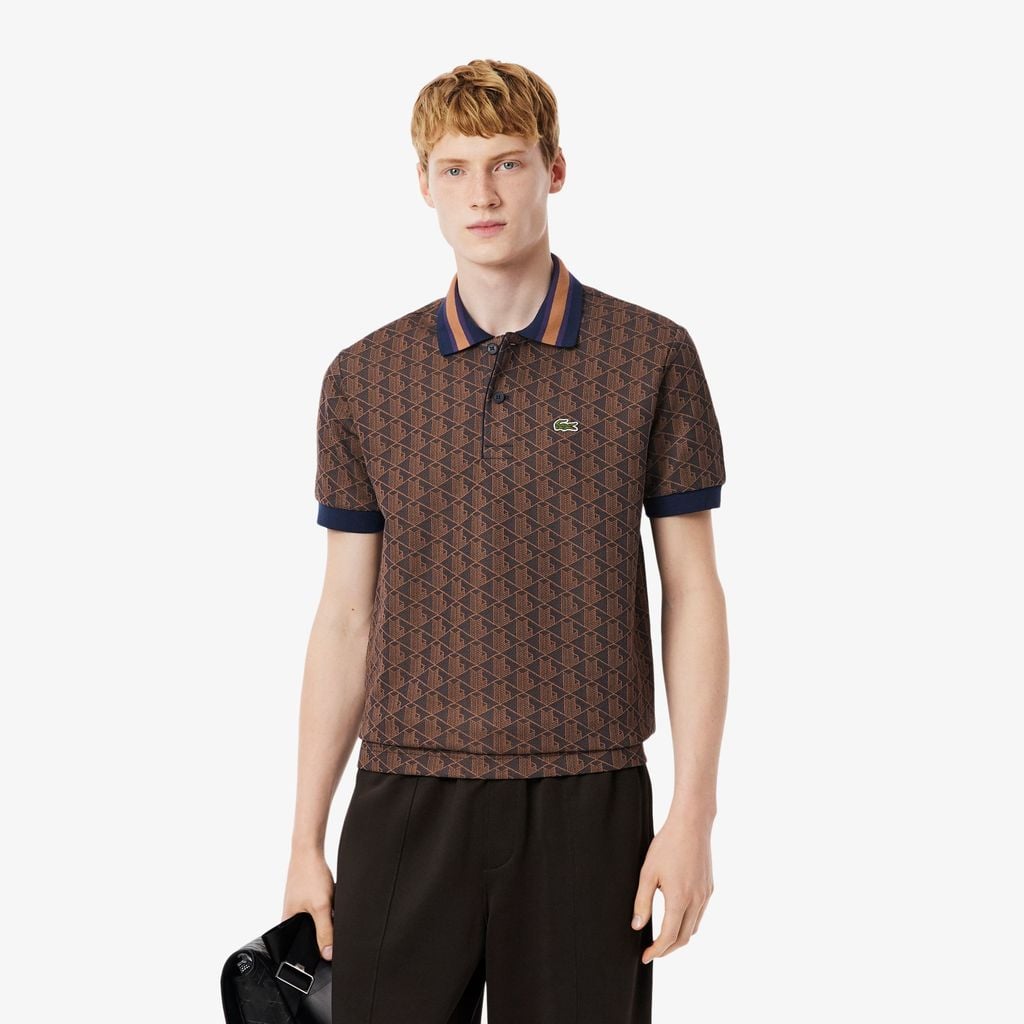 Áo Polo Lacoste Nam Dáng Cổ Điển Có Cổ Tương Phản Hoạ Tiết Monogram Chất Liệu Jacquard