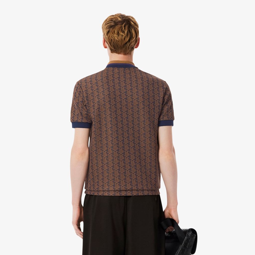 Áo Polo Lacoste Nam Dáng Cổ Điển Có Cổ Tương Phản Hoạ Tiết Monogram Chất Liệu Jacquard